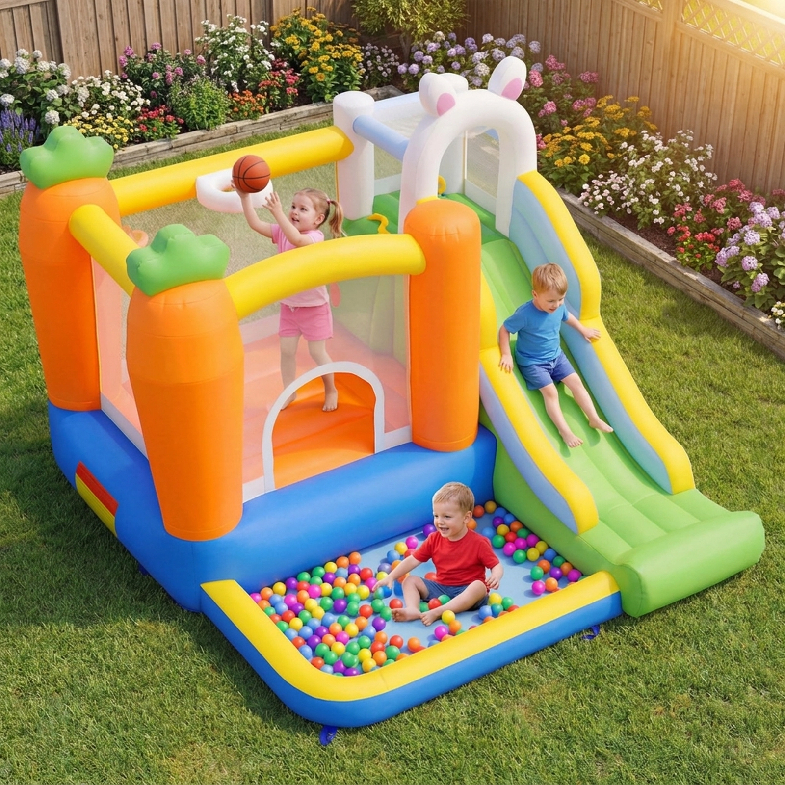 SUGIFT Climbing Wall Ball Pit Slide and 480W Blower for Ages 3-12 Kids Bounce House