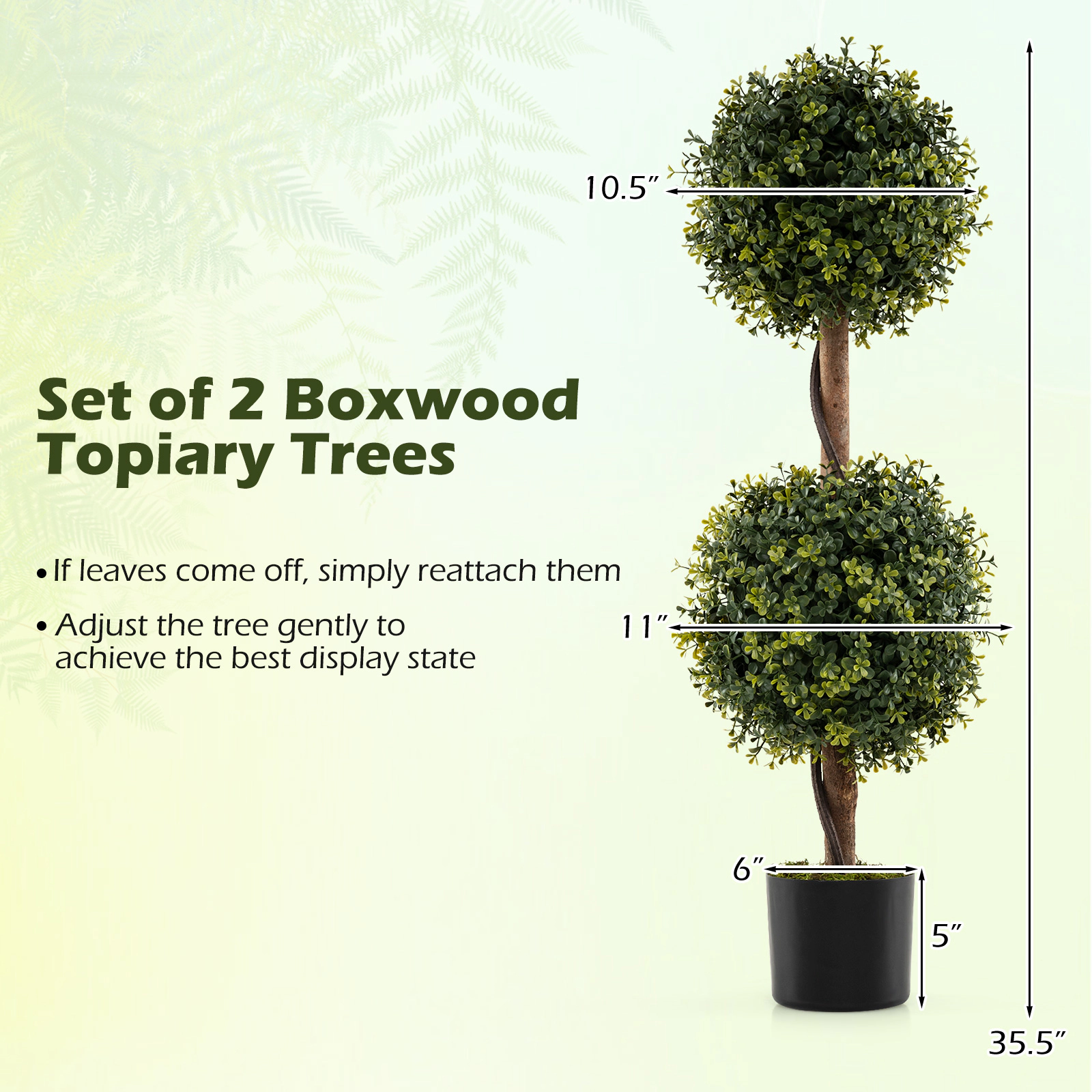 SUGIFT Set of 2 35.5-in Artificial Double Topiary Ball Trees with 10.5-in Balls and Birch Wood Trunks
