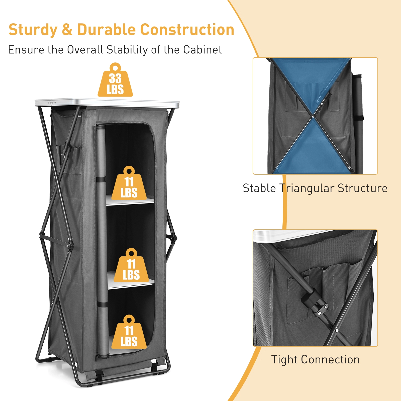 LJG Folding Camping Storage Cabinet with 3 Shelves and Carry Bag