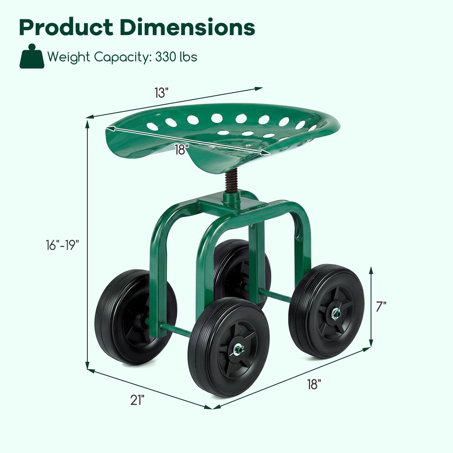 LJG Garden Rolling Workseat with 360° Swivel Seat and Adjustable Height