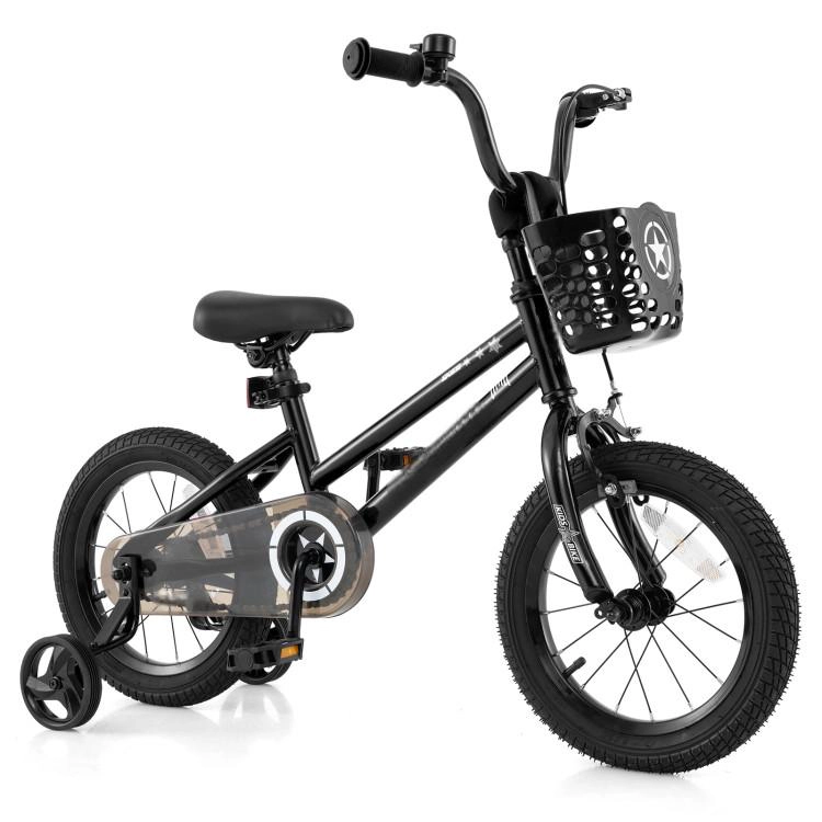 SUGIFT Black Front Basket Training Wheels and Dual Brakes Kids 14 Inch Bike