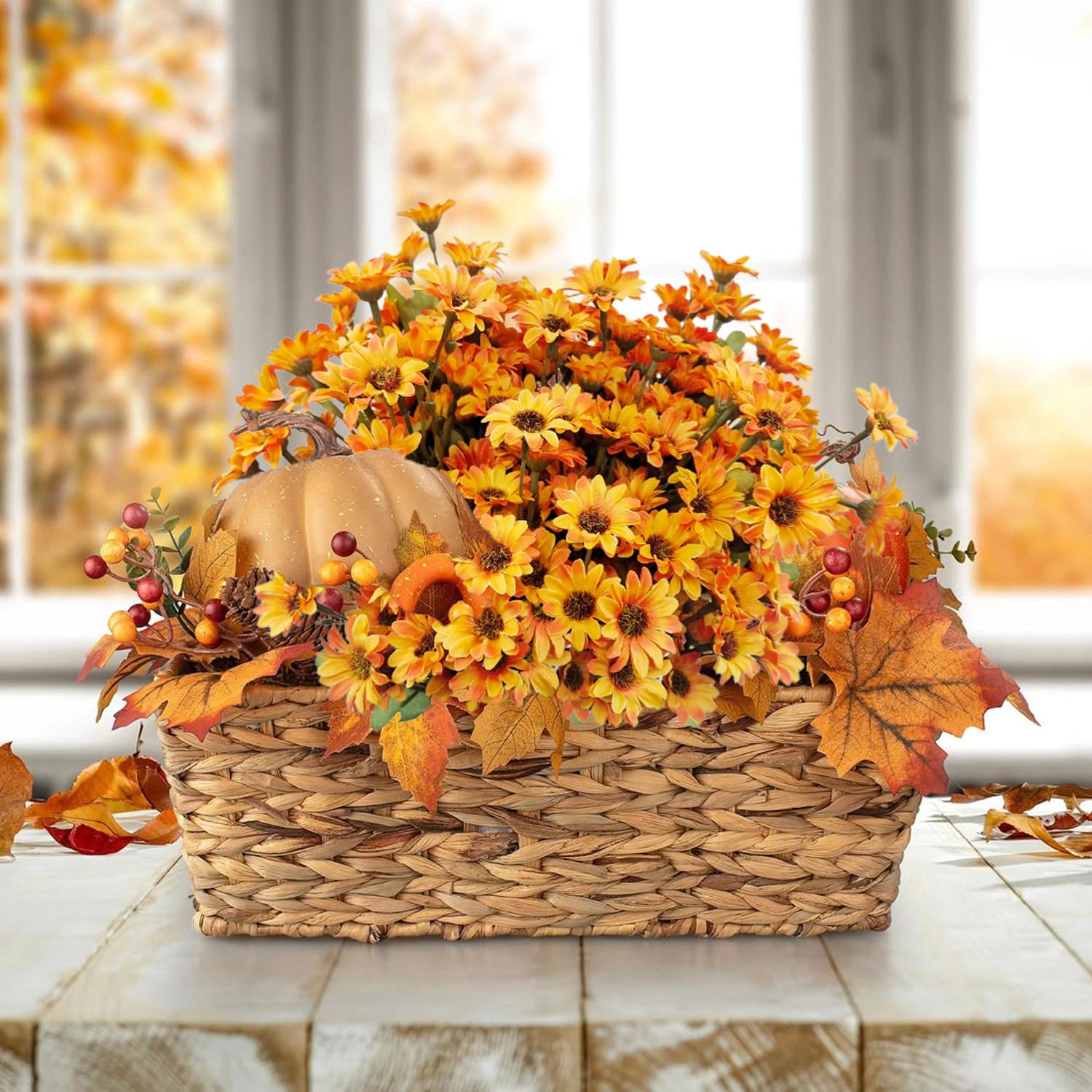 PUPWE Artificial Fall Mums Outdoor UV Resistant