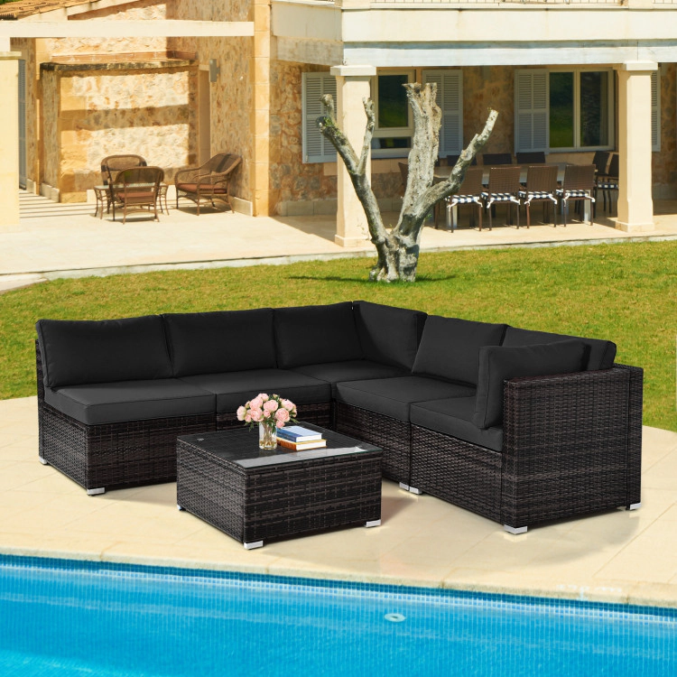 Hivvago 6 Pieces Patio Rattan Furniture Set With Cushions And Glass Coffee Table