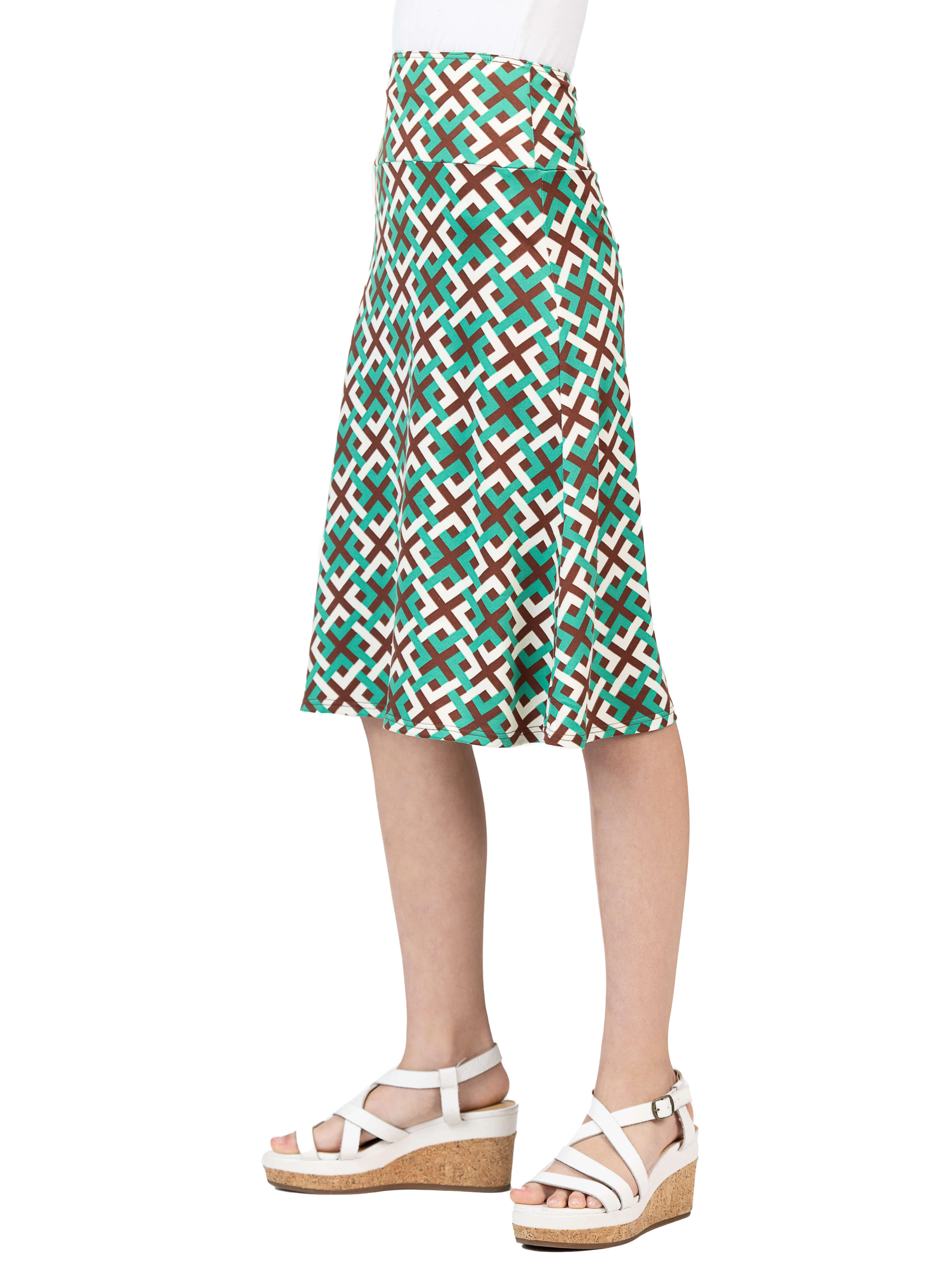 24sevenKid Essential Girls Green Geo Print Knee Length Skirt