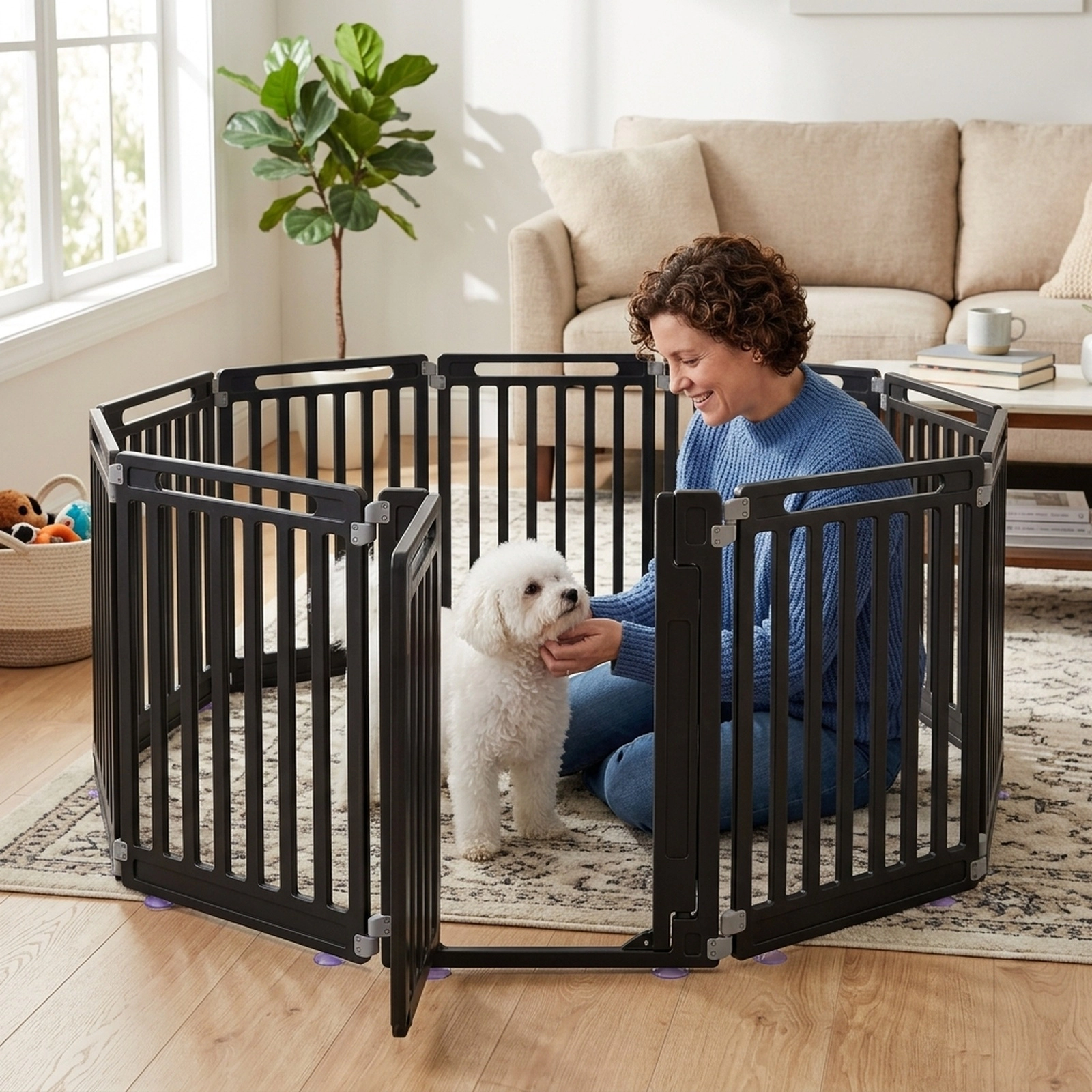 SUGIFT Indoor Outdoor Dog Playpen with 10 Panels 31.5-in Height Black