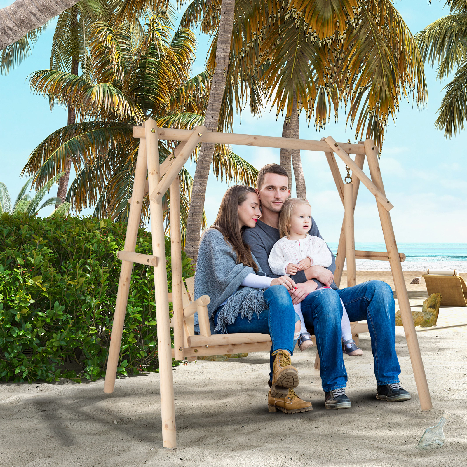 LJG Heavy Duty Wooden Swing Frame with Reinforced Bars