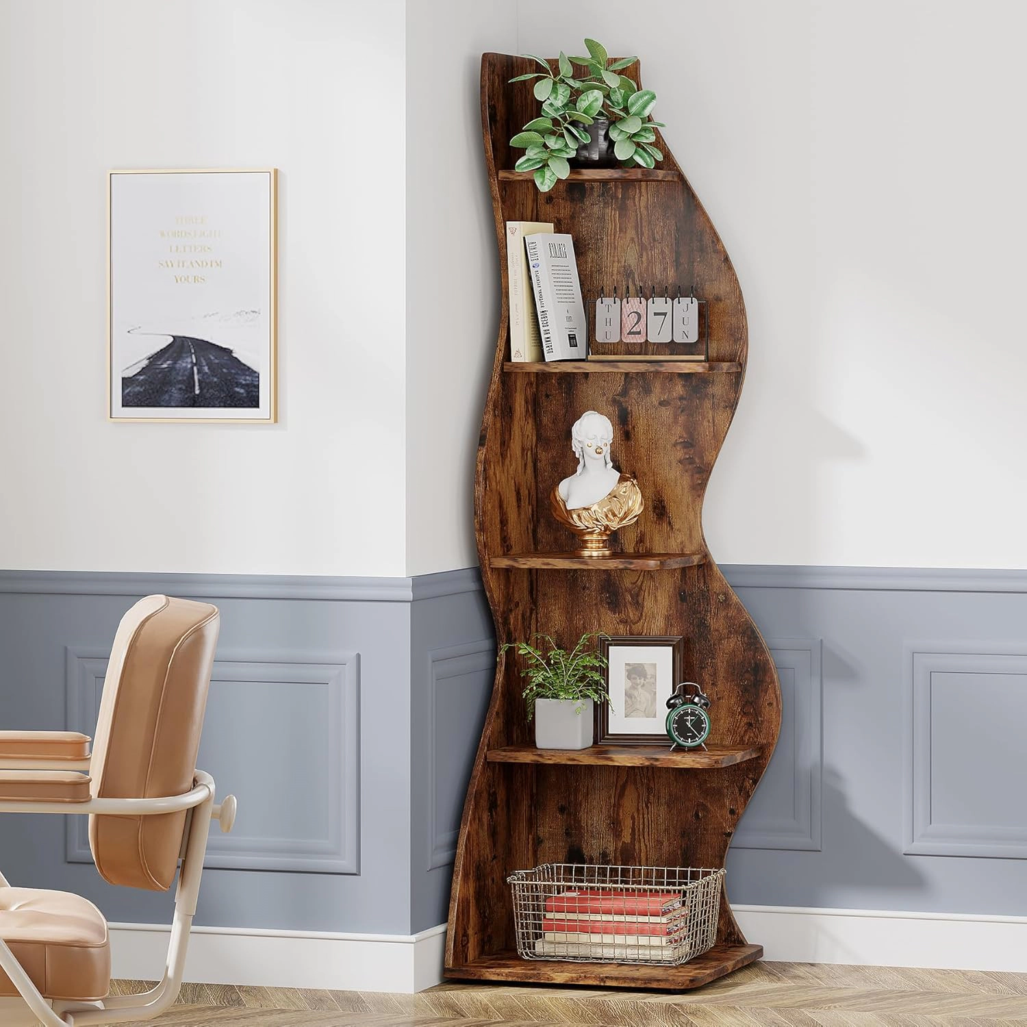 Tribesigns 5-Tier Corner Shelf, Modern Wall Bookshelf Bookcase