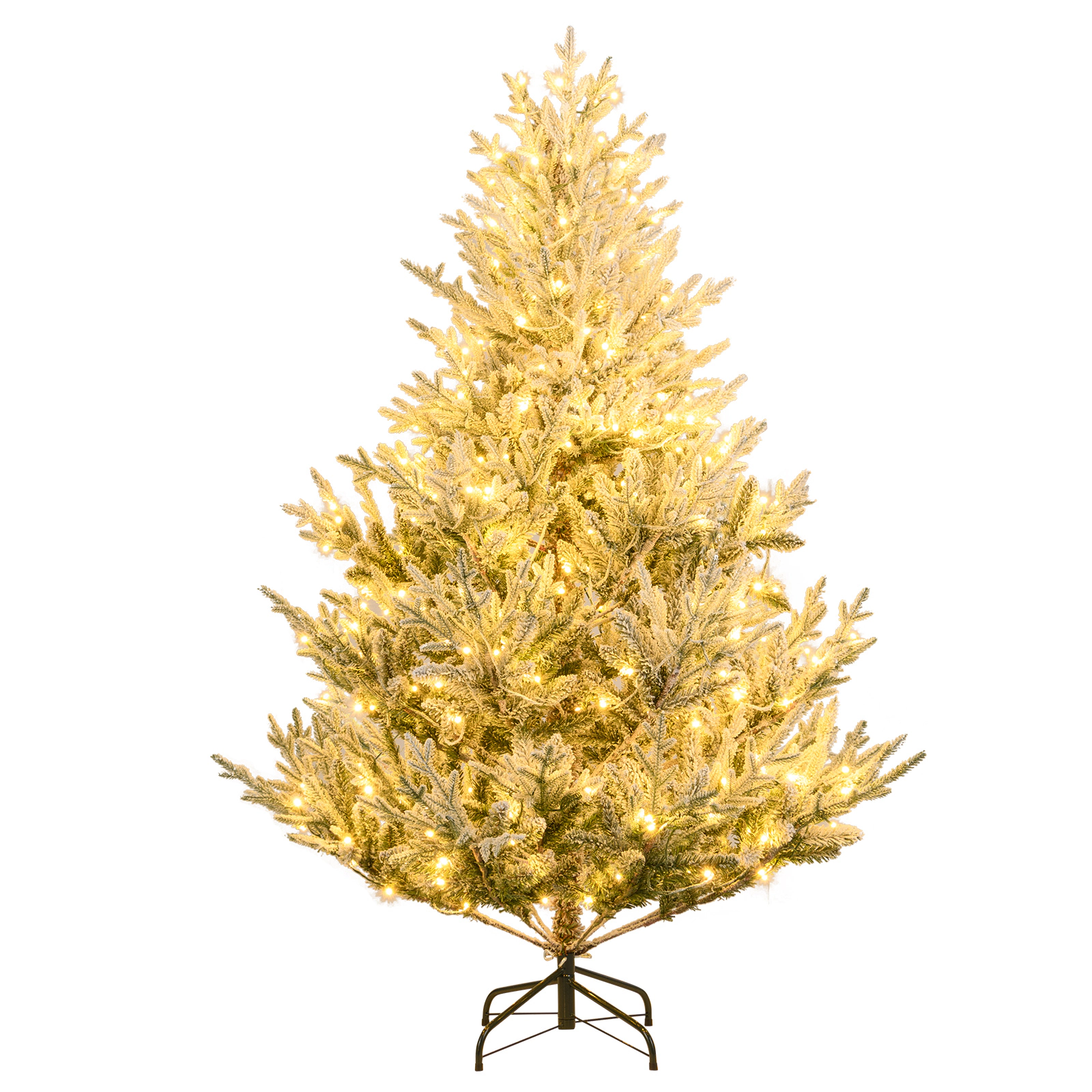 SUGIFT Snow Flocked Pre-Lit Artificial Christmas Tree with 13 Lighting Modes Hinged Branches 6 Feet Green