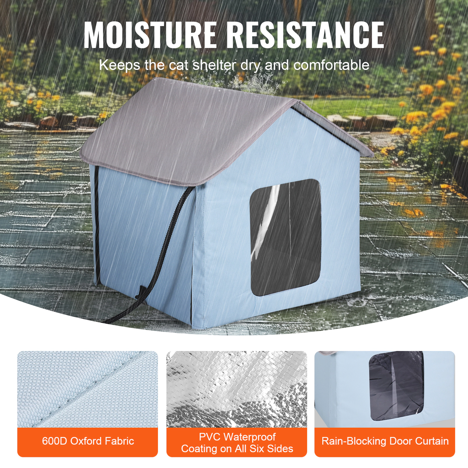HONGGE Heated Cat House Outdoor Kitty Shelter with Timer, Foldable 600D Oxford Cloth