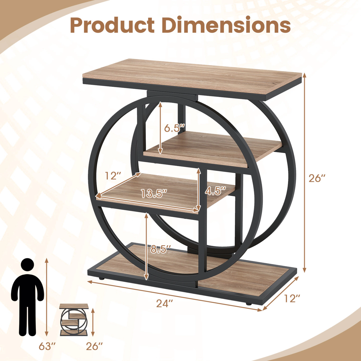 LJG 4-Tier Narrow End Table for Living Room with Storage Shelves