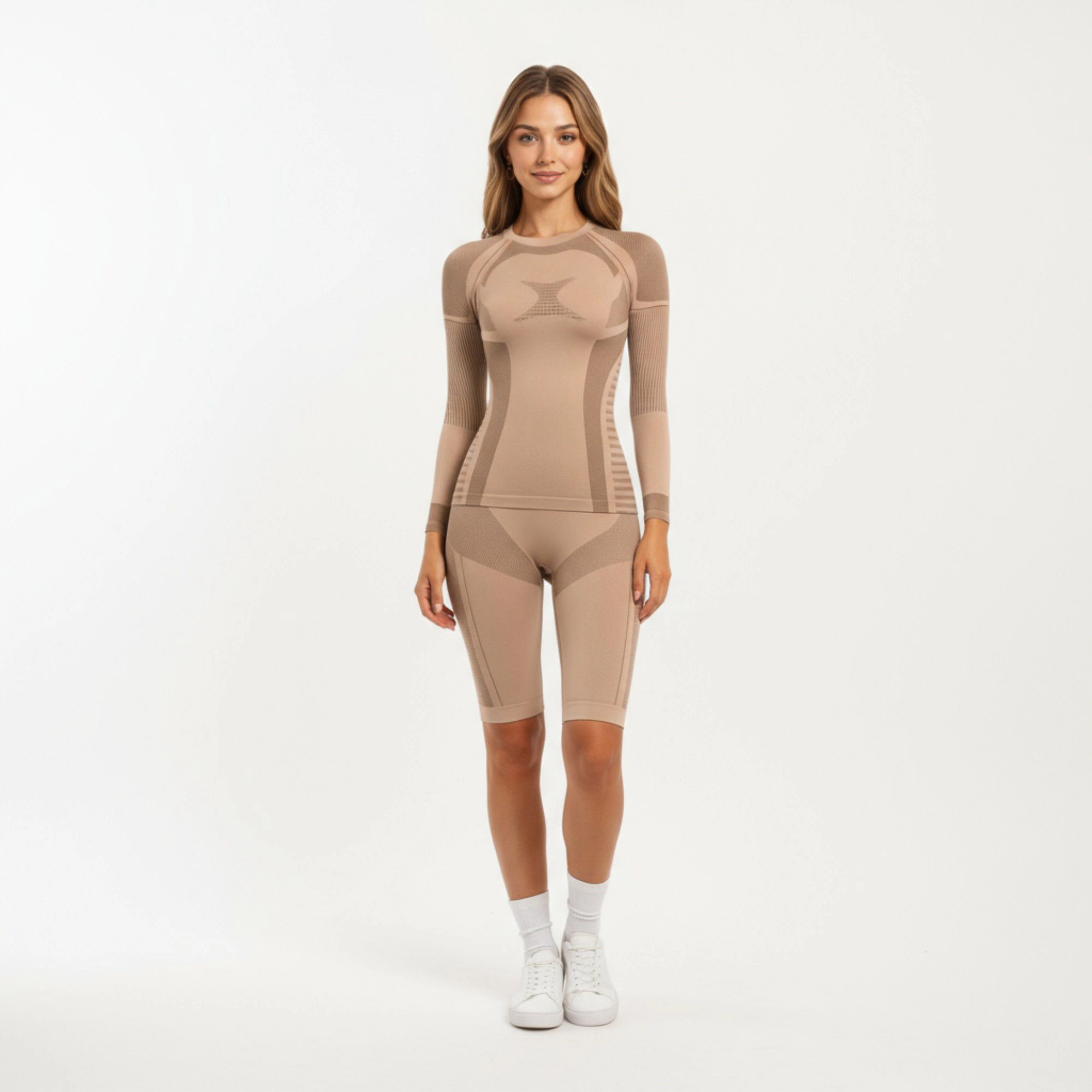 Anna-Kaci Women's Long Sleeve Seamless Compression Top with Contoured Mesh Detailing