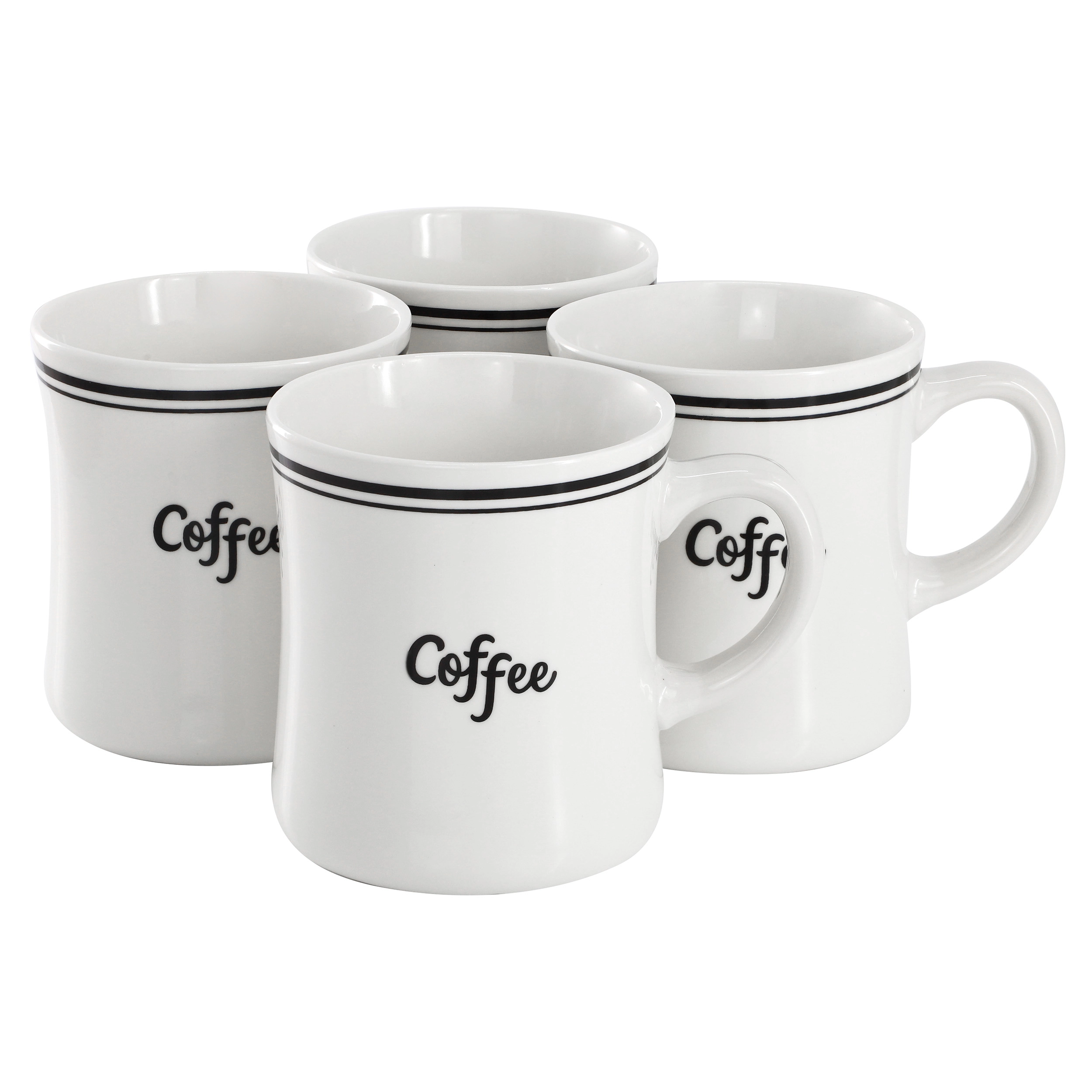 Meritage 4 Piece 15 Ounce Fine Cermic Coffee Text Mug Set in White