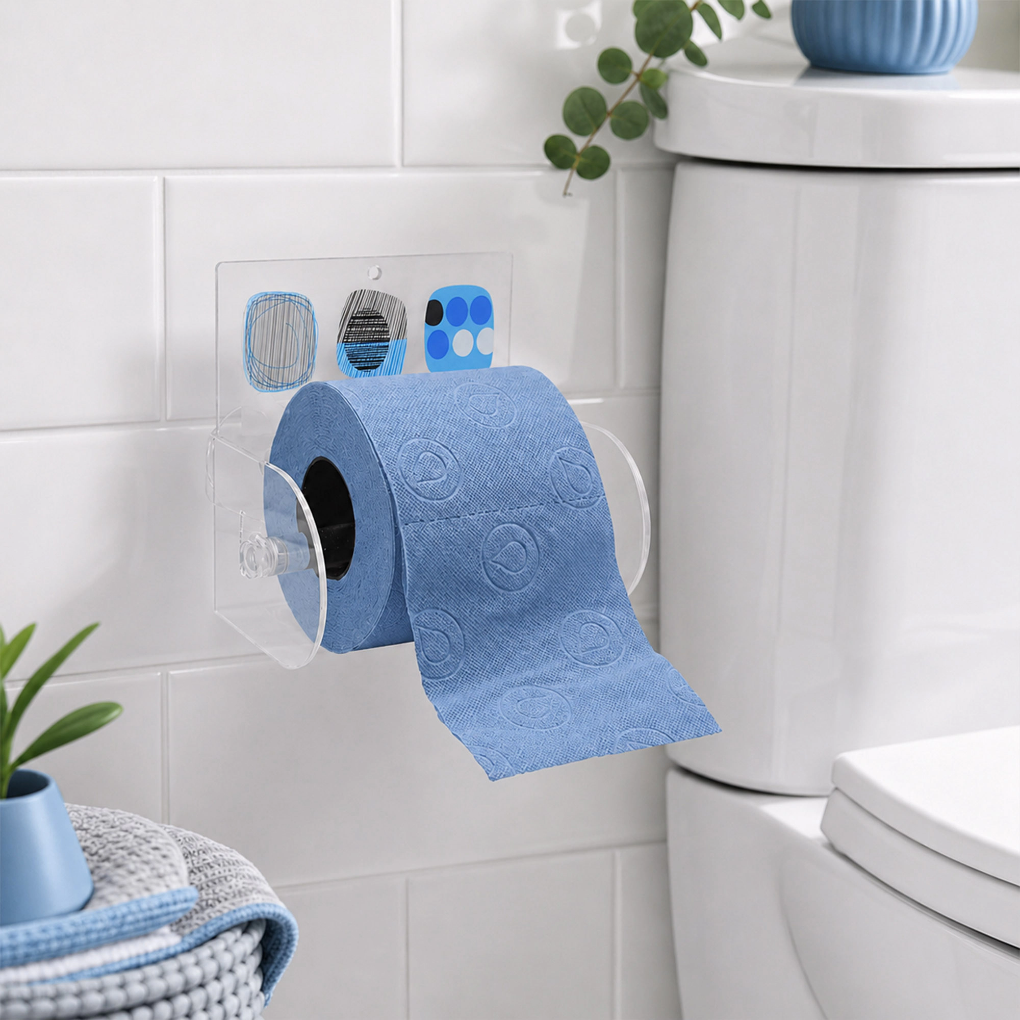 Evideco French Home Goods Printed Acrylic No-Drill Suction Toilet Paper Holder - Open Front