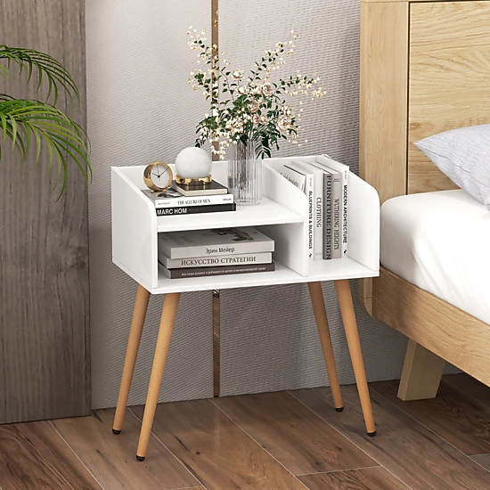 SlickBlue Mid Century Modern Nightstand with Open Storage Shelves