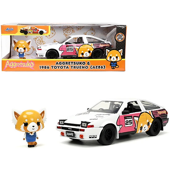 Jada Collectible 1986 Toyota Trueno (Ae86) Rhd (Right Hand Drive) #25 White With Graphics And Aggretsuko Diecast Figure