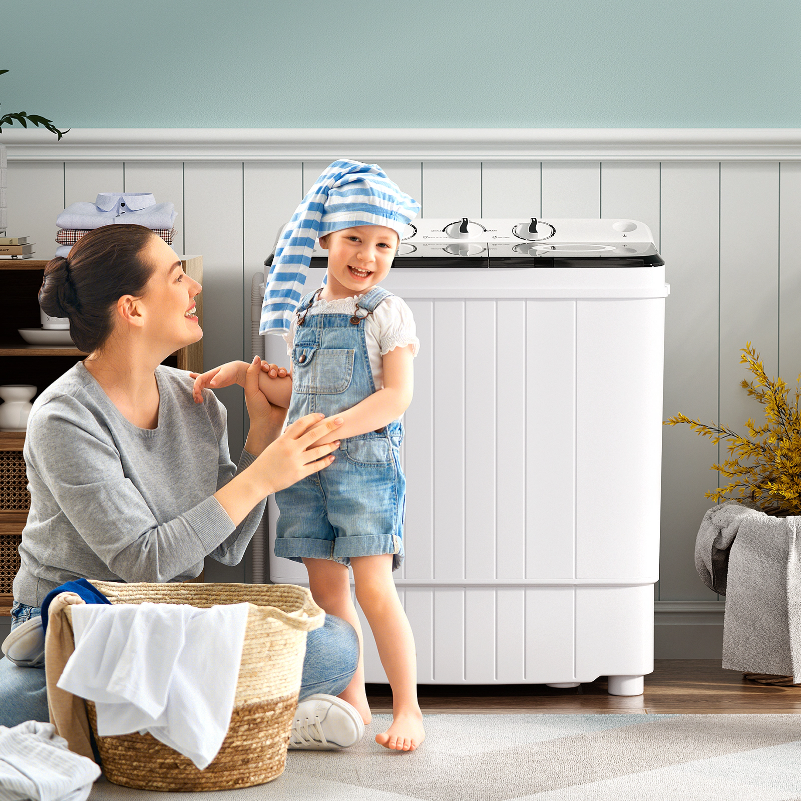 SUGIFT 17.6-lb Total 11-lb Wash 6.6-lb Spin Twin Tub Portable Washing Machine with Built-in Drain Pump