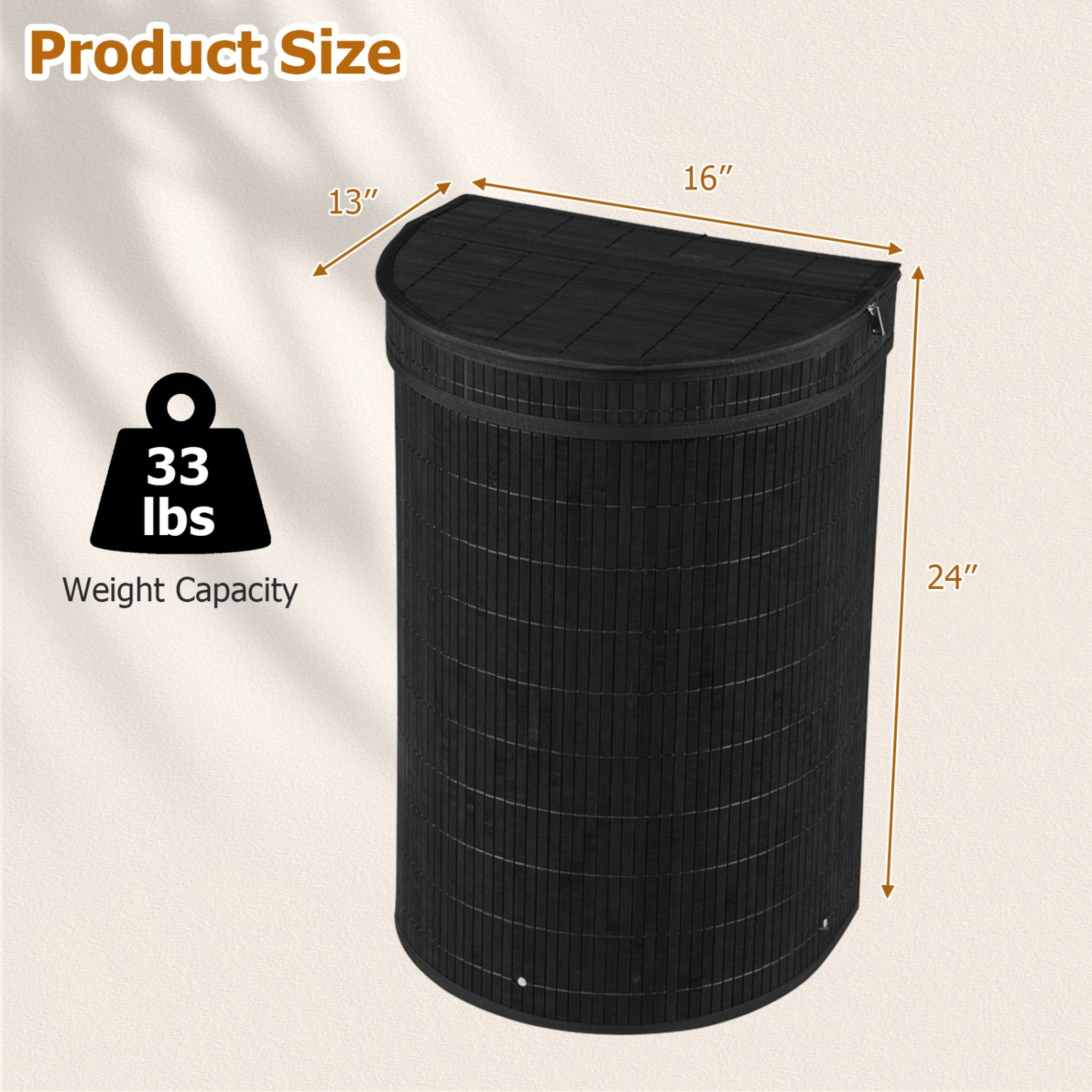 SUGIFT 19 Gal Bamboo Laundry Hamper with Zippered Lid and Removable Liner