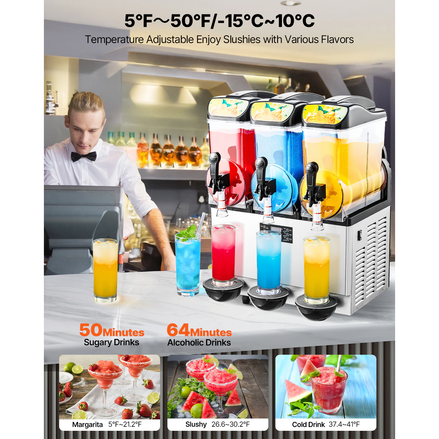 HONGGE Commercial Frozen Drink Maker, Slushy Machine, Stainless Steel Margarita Smoothie Frozen Drink Machine