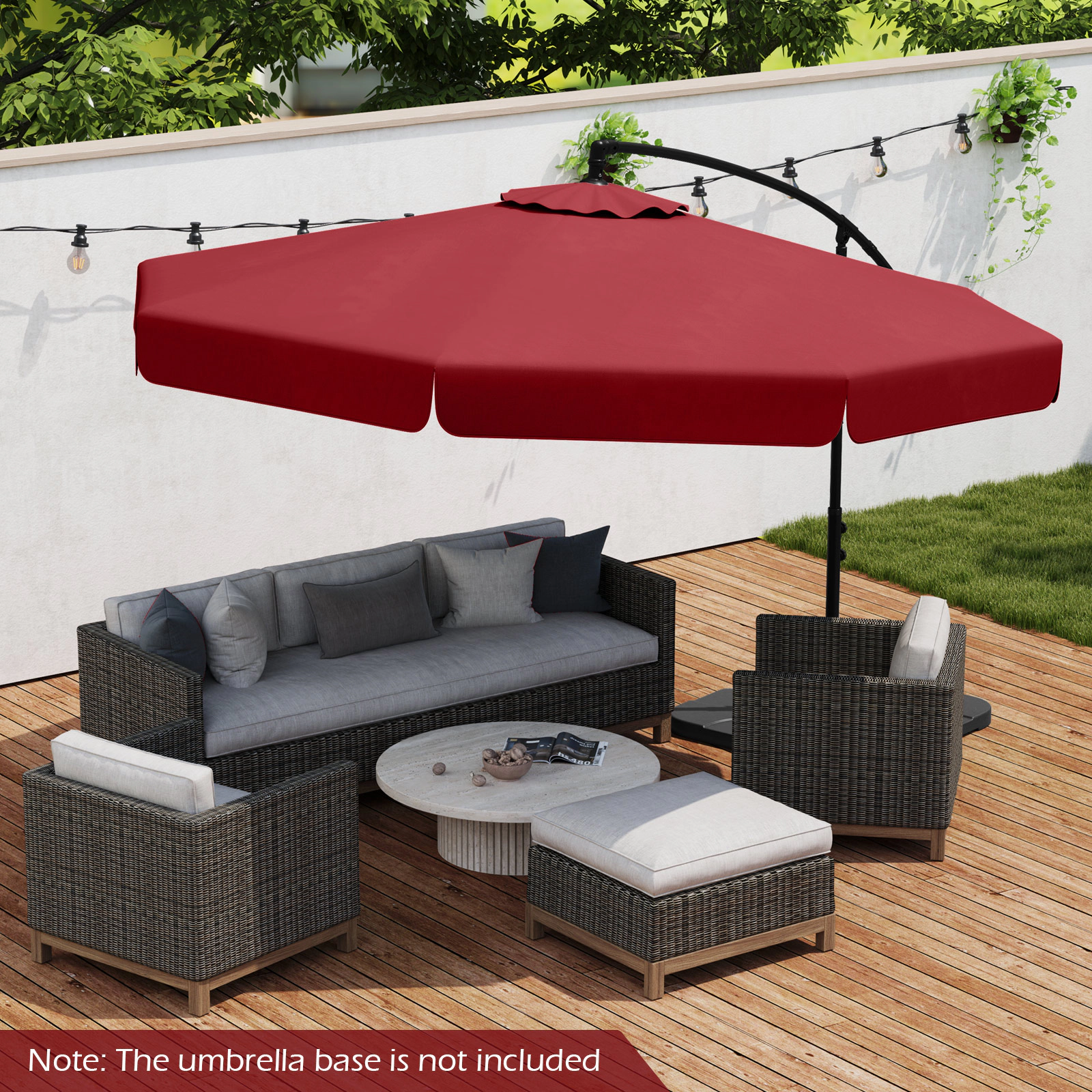 SUGIFT 10-ft Wine Offset Cantilever Patio Umbrella with Ruffled Edge 45-Degree Tilt and Zippered Cover