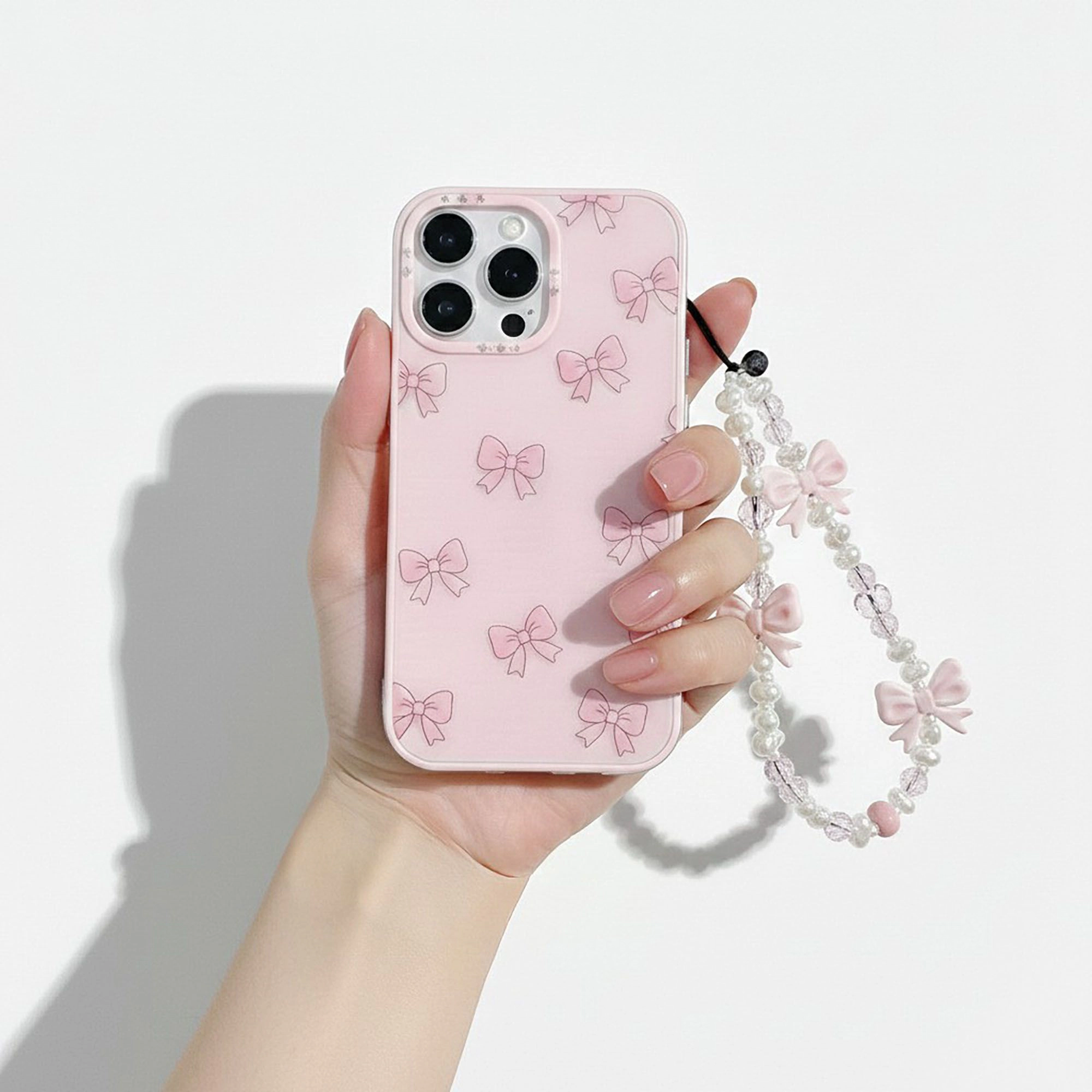 Alilang Women's 3-PC Beaded Bow Phone Charm Strap with Pearl-Style Beads and Decorative Accents