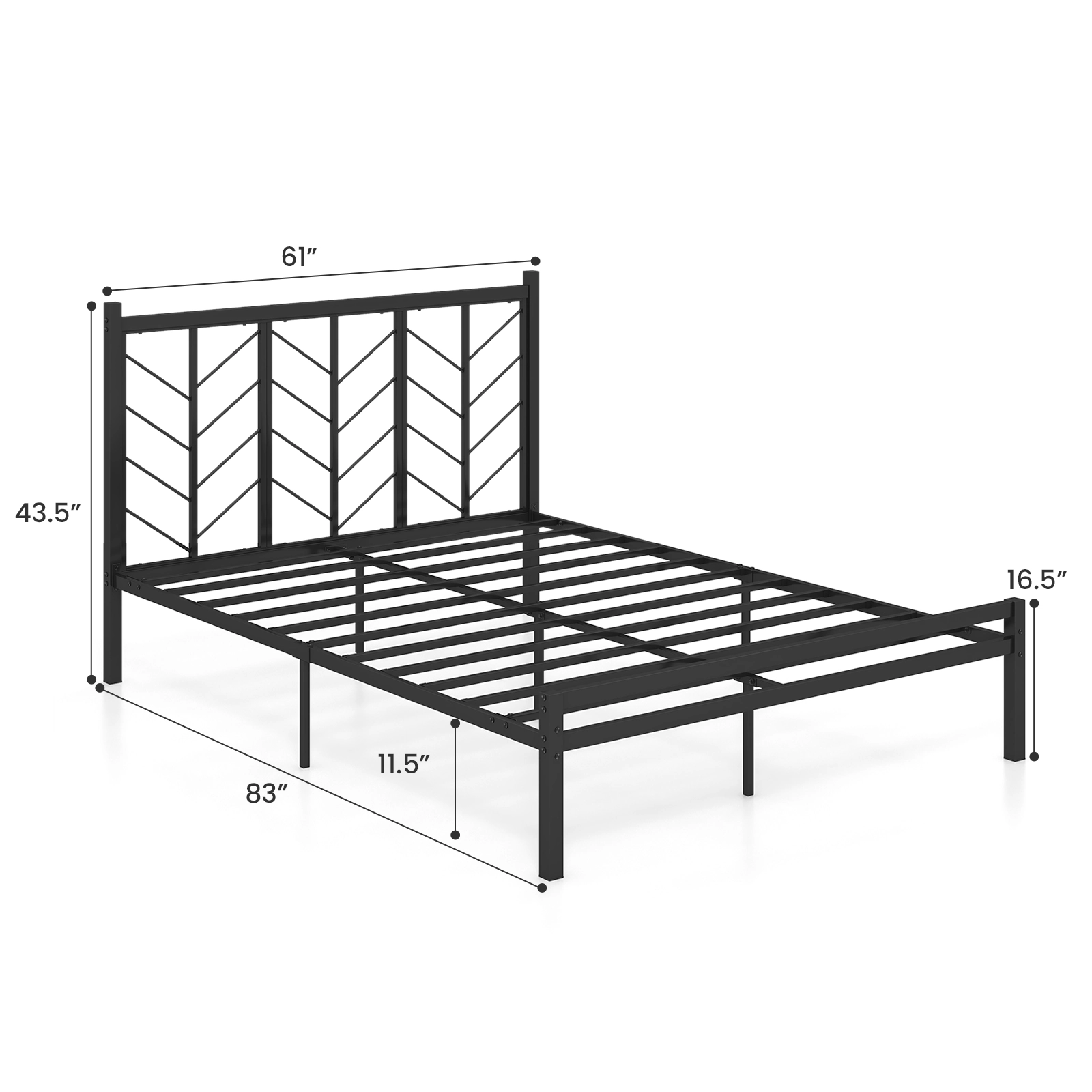 SUGIFT Metal Platform Bed Frame Branch Headboard Queen Size 800-lb Capacity 83-in Length 11.5-in Under-Bed Space Black