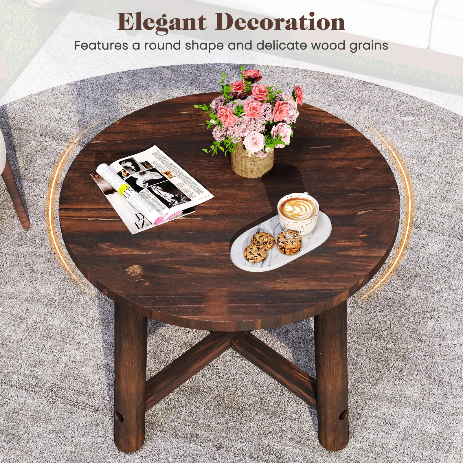 SUGIFT Solid Wood Patio End Table with X-Shaped Base 275-lb Capacity for Garden Deck Poolside and Indoors Brown