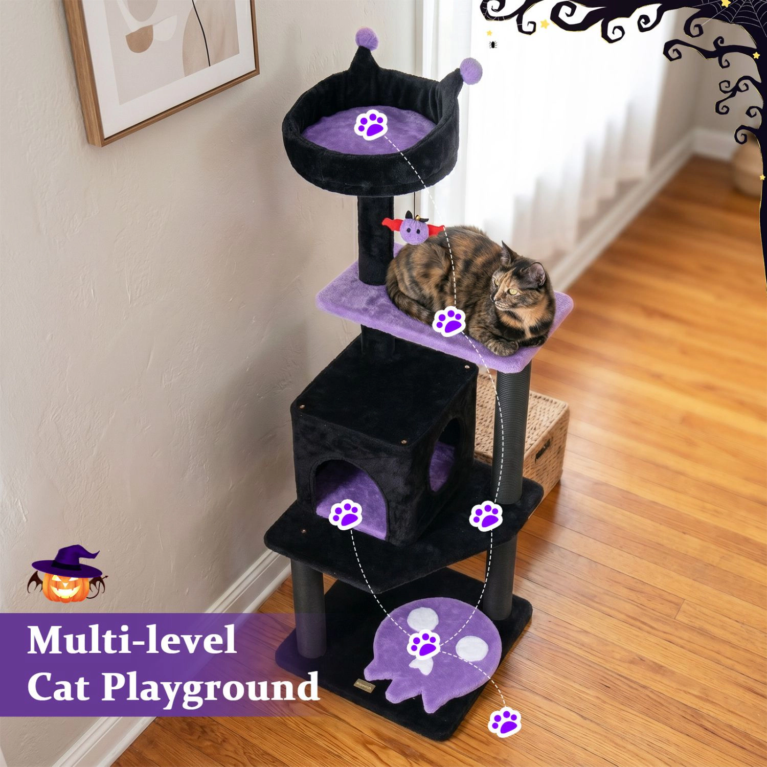 SlickBlue 57-Inch Cat Tower with Condo, Perch and Scratching Posts