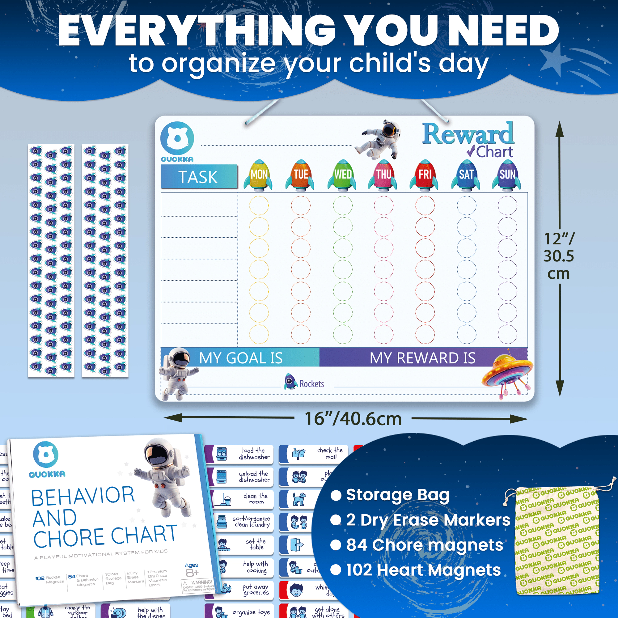 QUOKKA Magnetic Chore Chart for Kids, Behavior & Responsibility Reward Board Toddlers Teens