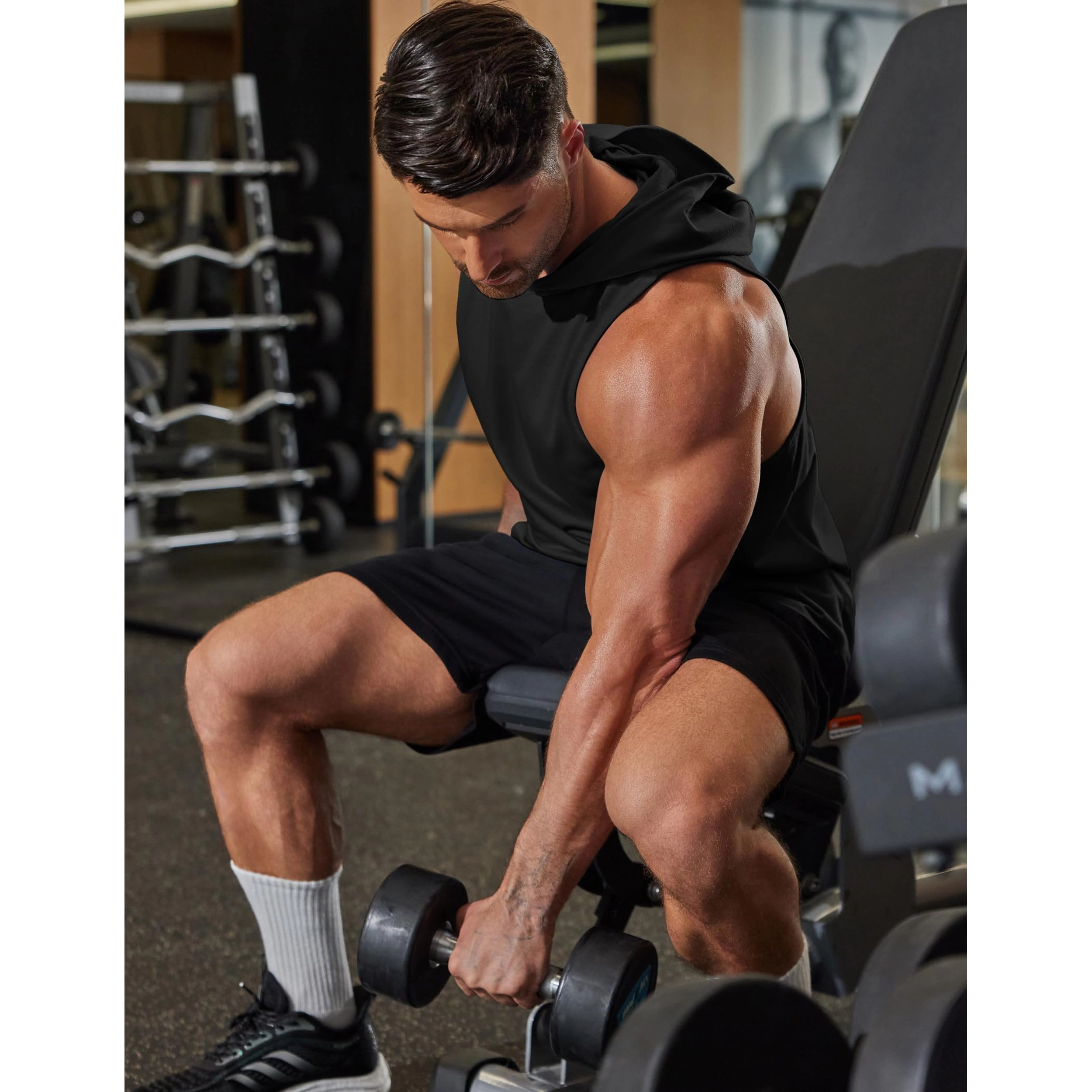COOFANDY Men's Athletic Fit Sleeveless Hooded Gym Training Tank Top