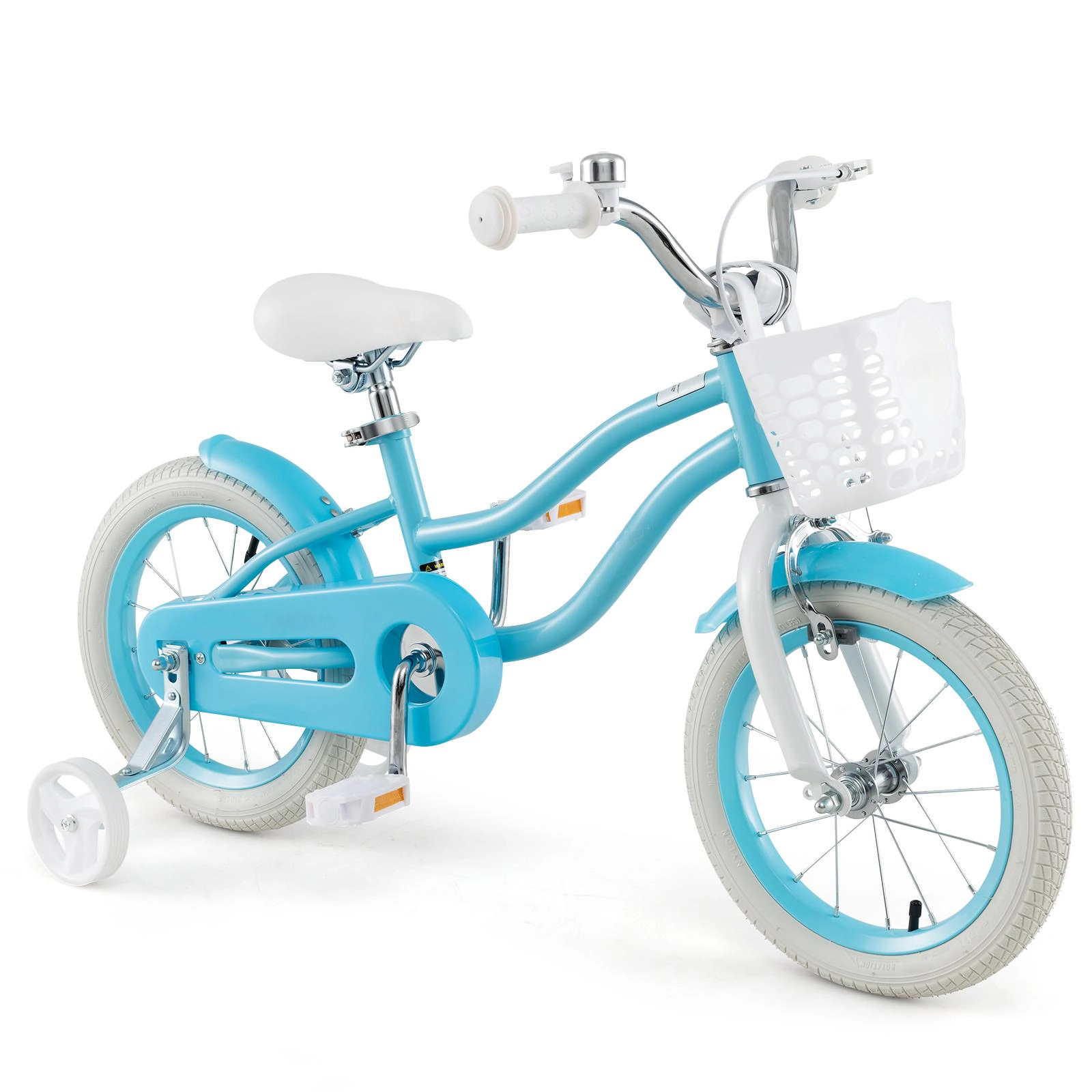 SUGIFT 14-in Toddler Kids Bike with Basket Training Wheels and Dual Brakes for Ages 3-5 99-lb Seat Capacity Blue