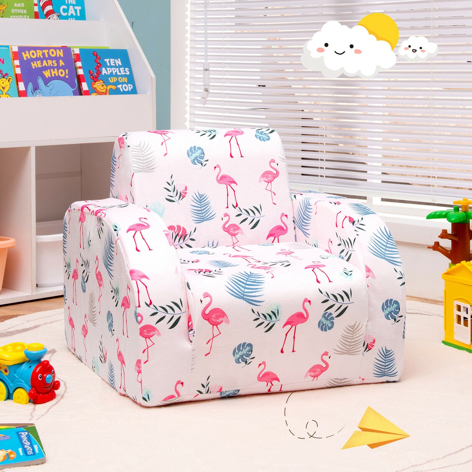 SUGIFT 3-in-1 Convertible Kids Sofa Bed Flip-Out Chair Lounger 66-lb Capacity Under 4 Years Pink