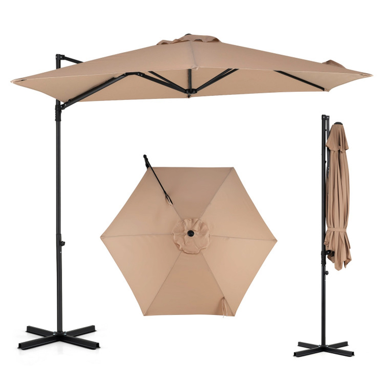 SUGIFT 10-ft Tan Offset Cantilever Patio Umbrella with 360-Degree Rotation Twist-In Pole and Vented Top