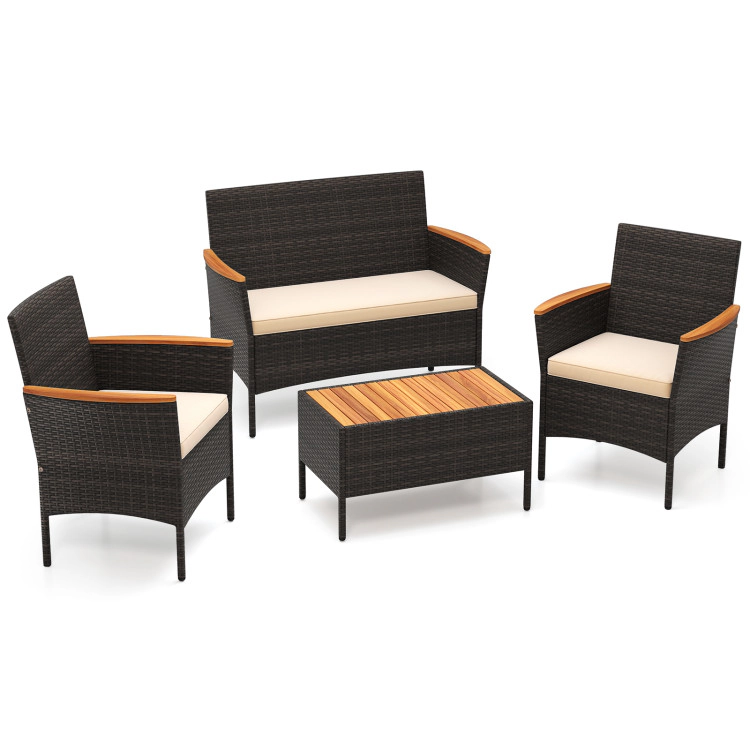 Hivvago 4 Piece Patio Wicker Sofa Set 2 Rattan Chairs And Loveseat With Table
