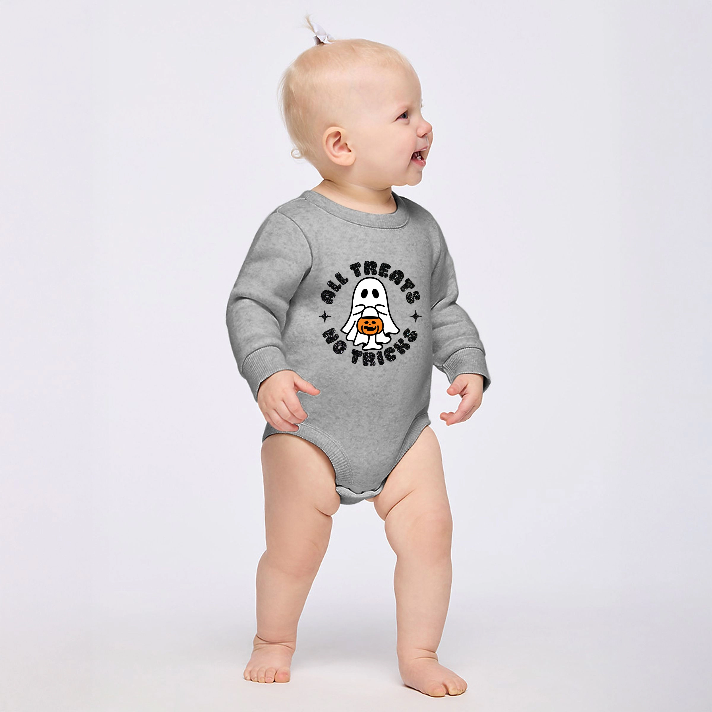 The Juniper Shop - Infant Fleece BodySuit All Treats No Tricks Ghost Glitter