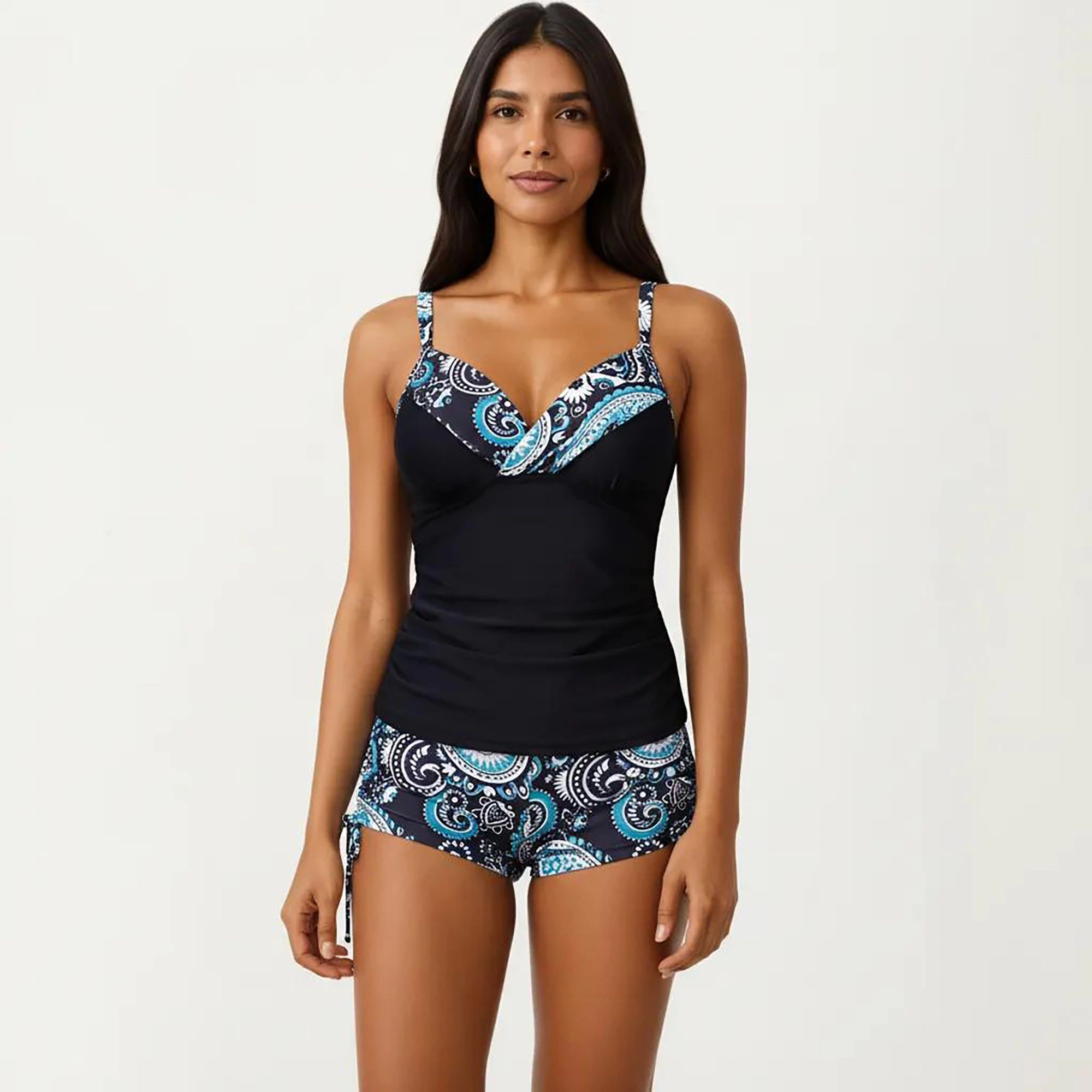 Anna-Kaci Womens Paisley V-Neck Tankini Set with Boyshort Bottoms