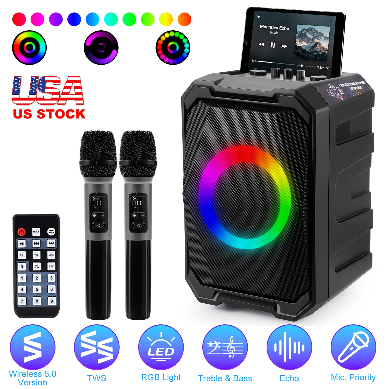 GBruno Wireless Karaoke Party Speaker With 2 Wireless Mics