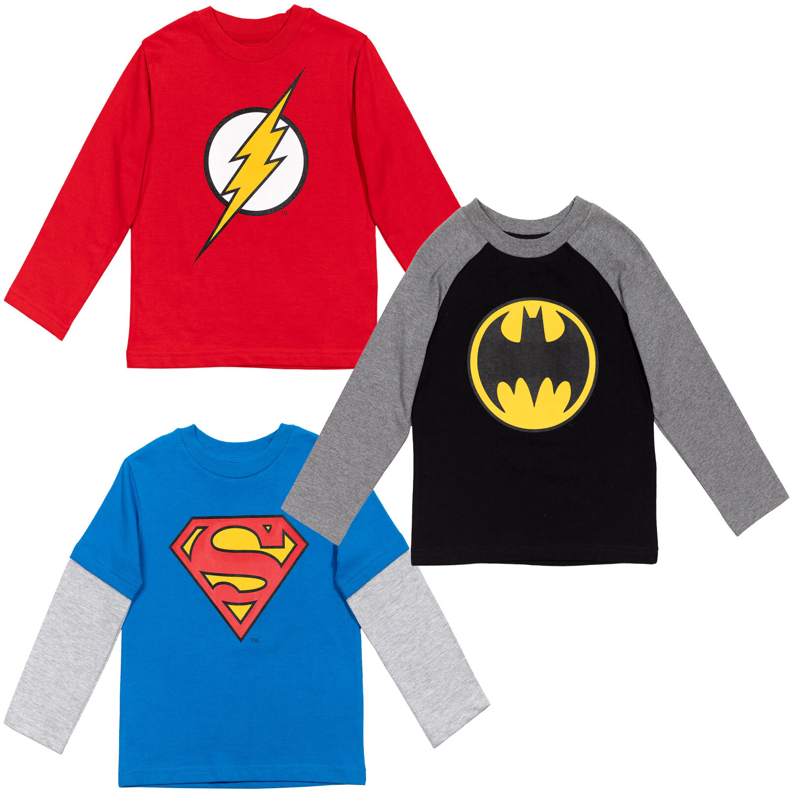 WARNER BROS Justice League Boys' 3-Pack Long Sleeve T-Shirts