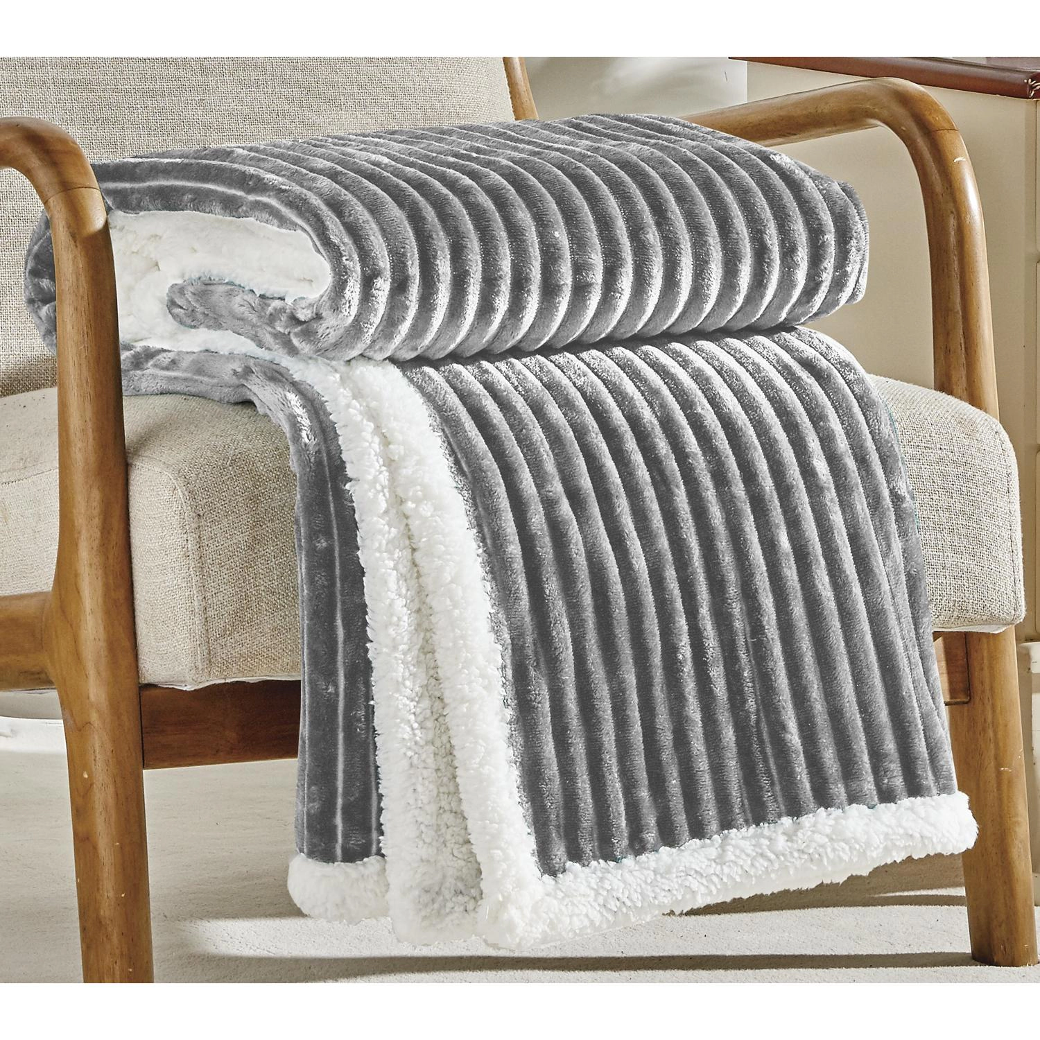 Plazatex Corduroy Faux Sherpa Reverse Throw Blanket - 50x60