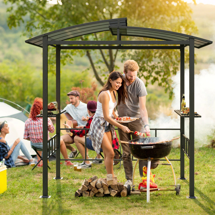 Hivvago Hardtop Grill Gazebo with Vented Polycarbonate Roof Side Shelves