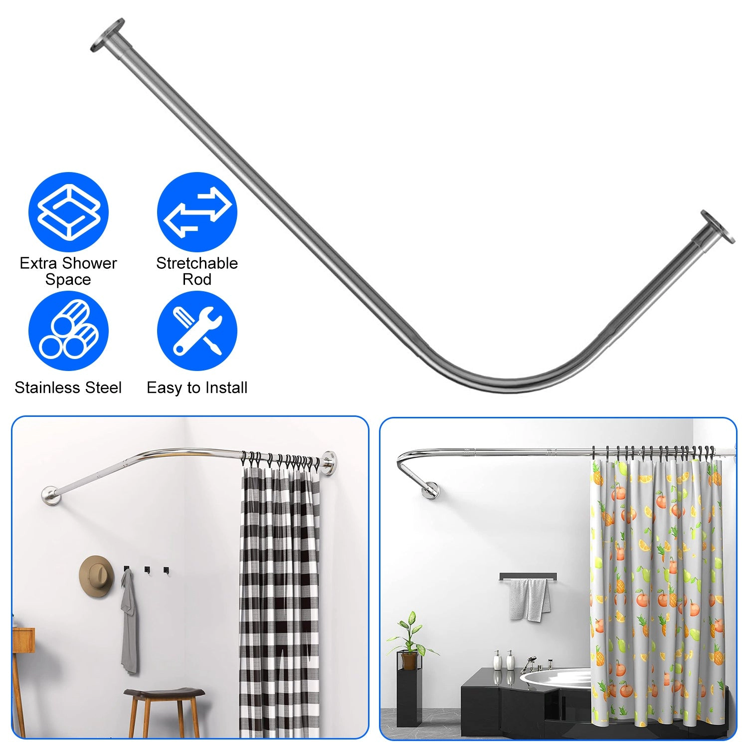 GBruno Stainless Steel L-Shaped Shower Curtain Rod
