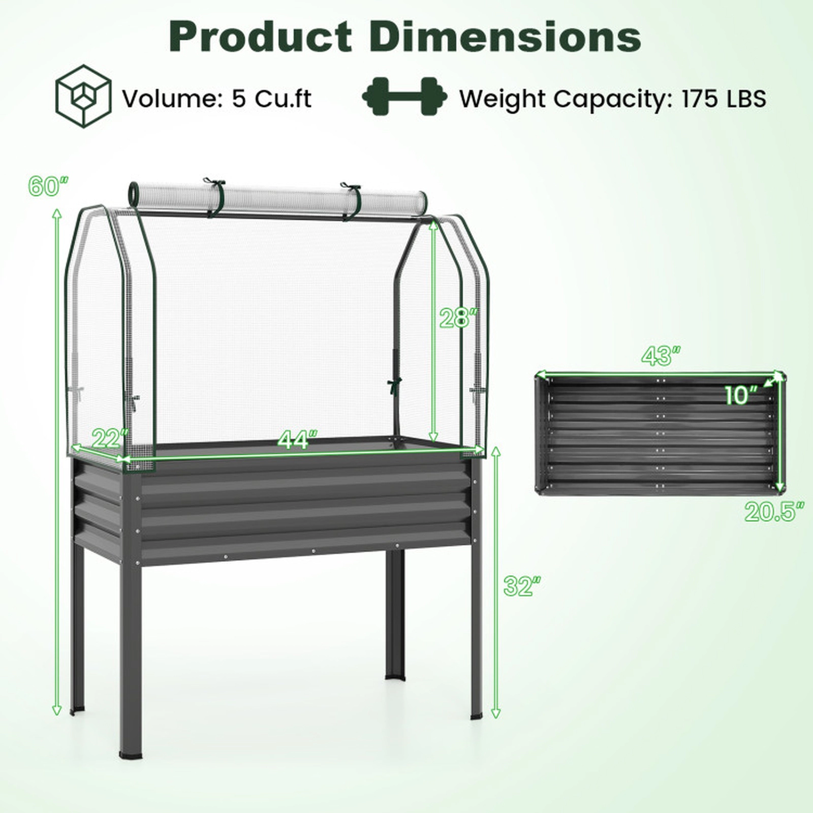 SUGIFT Raised Garden Bed with Legs and Greenhouse Cover 175-lb Capacity Gray