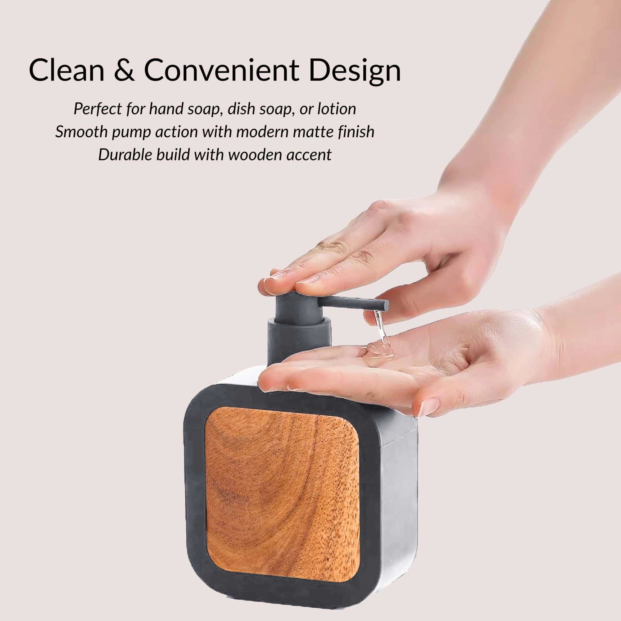 Evideco French Home Goods Urban Rubber-Coated Soap Dispenser with Wood Cap, 12 fl oz