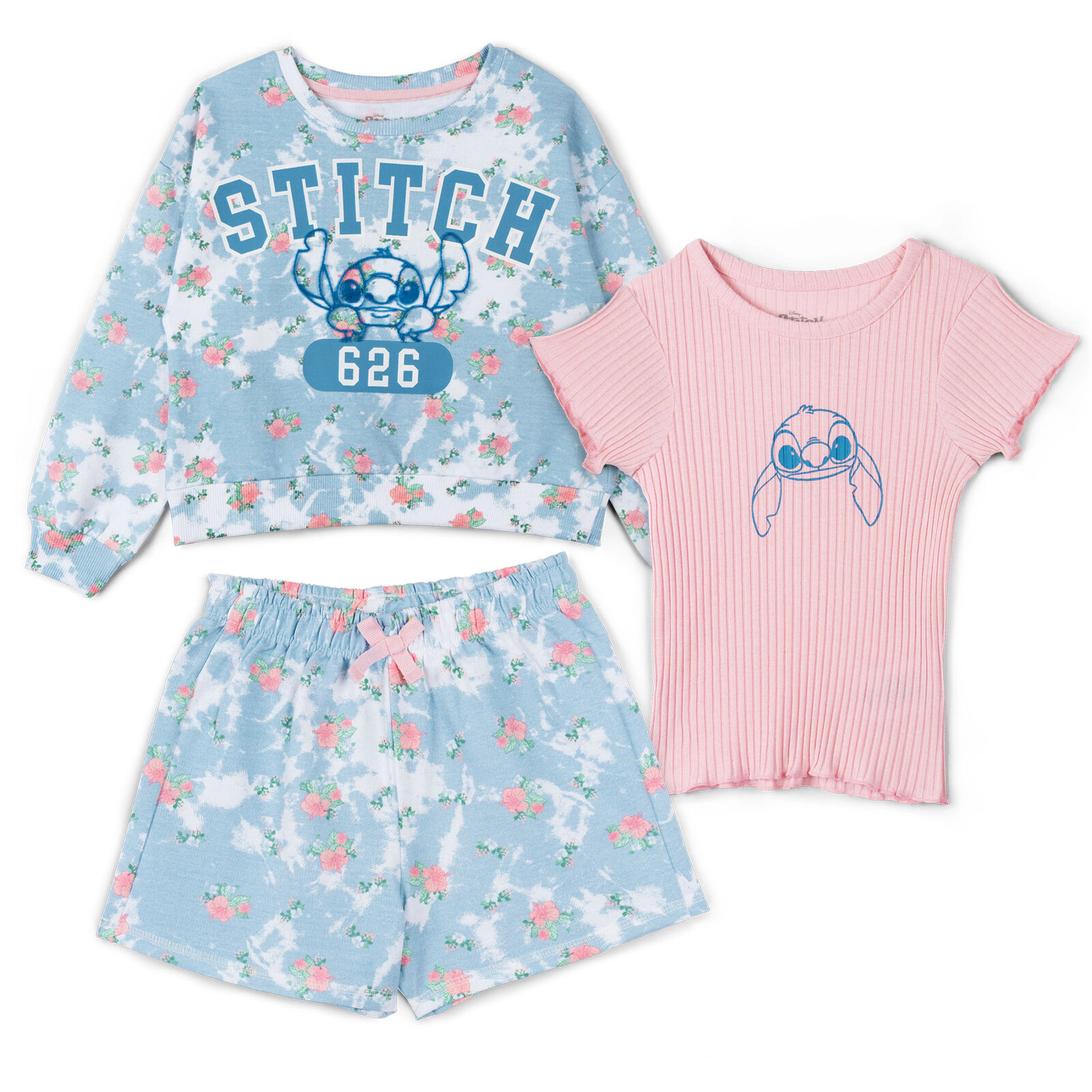 Disney Lilo & Stitch Girls' French Terry Sweatshirt Tee and Shorts Set