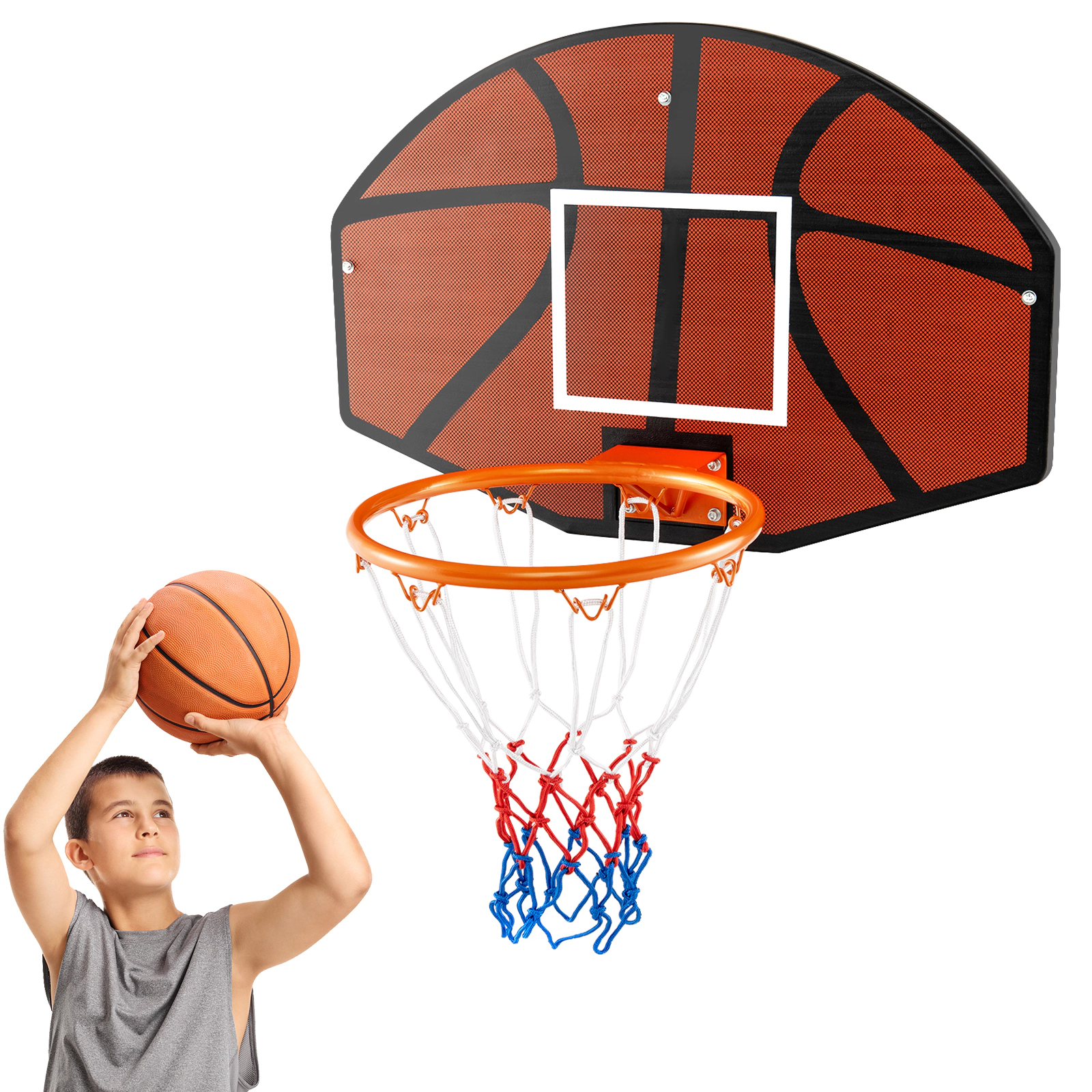 SUGIFT Orange Wall Mounted Basketball Hoop with Shatterproof PE Backboard and All Weather Net 26-in W 17.5-in H