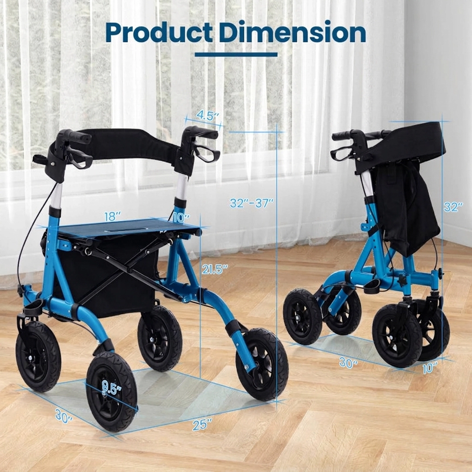 SUGIFT 350-lb Capacity Height Adjustable Folding Rollator Walker with Seat Umbrella Holder and Storage Bag