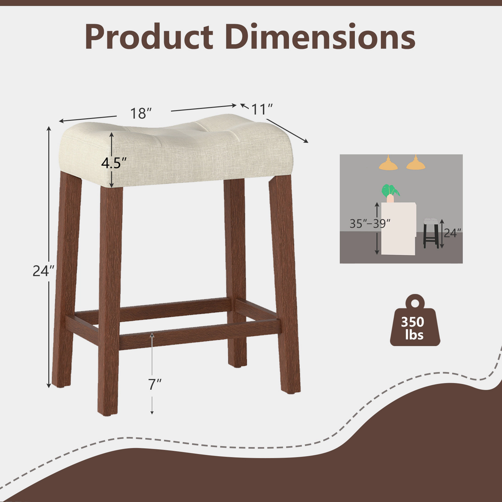 Glintex 4-Piece 24-Inch Curved Saddle Counter Stool Set with 4.5-Inch Cushion