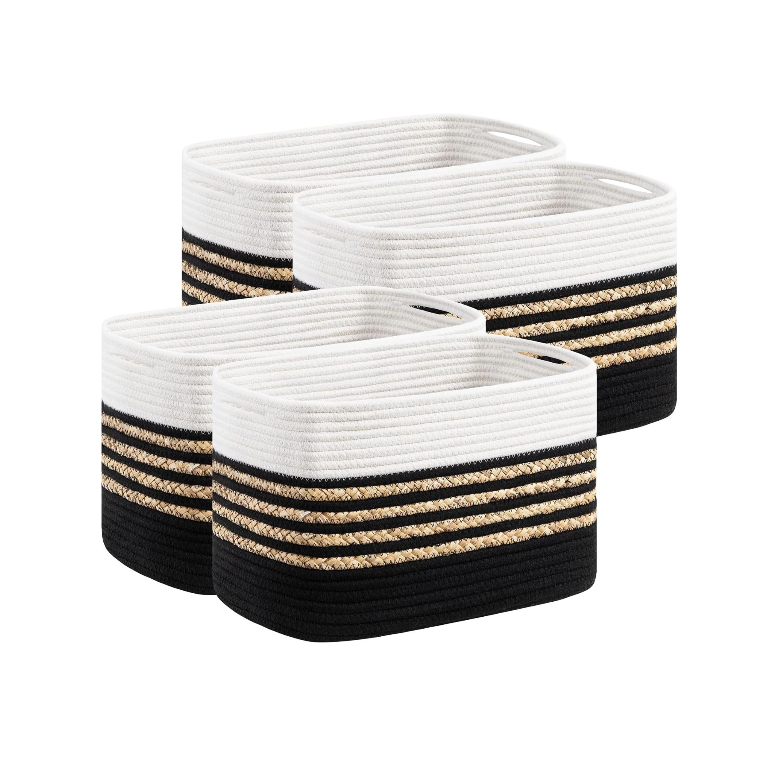 Stock Preferred Pack of 4 Rectangle Cotton Rope Storage Baskets with Handles 14 Inch