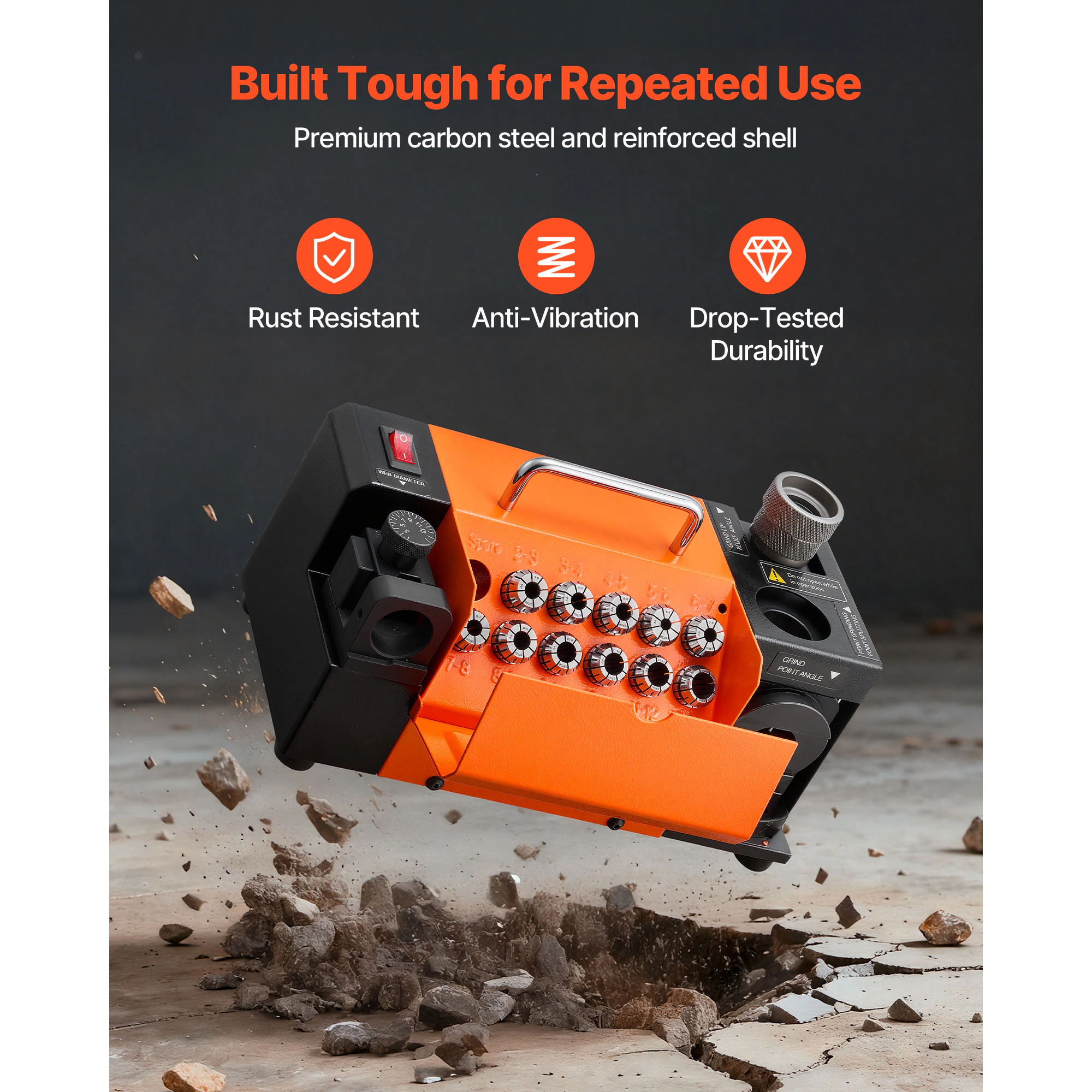 HONGGE Drill Bit Grinder with Adjustable Angle, 95°-135° Point Angle, Collets & CBN