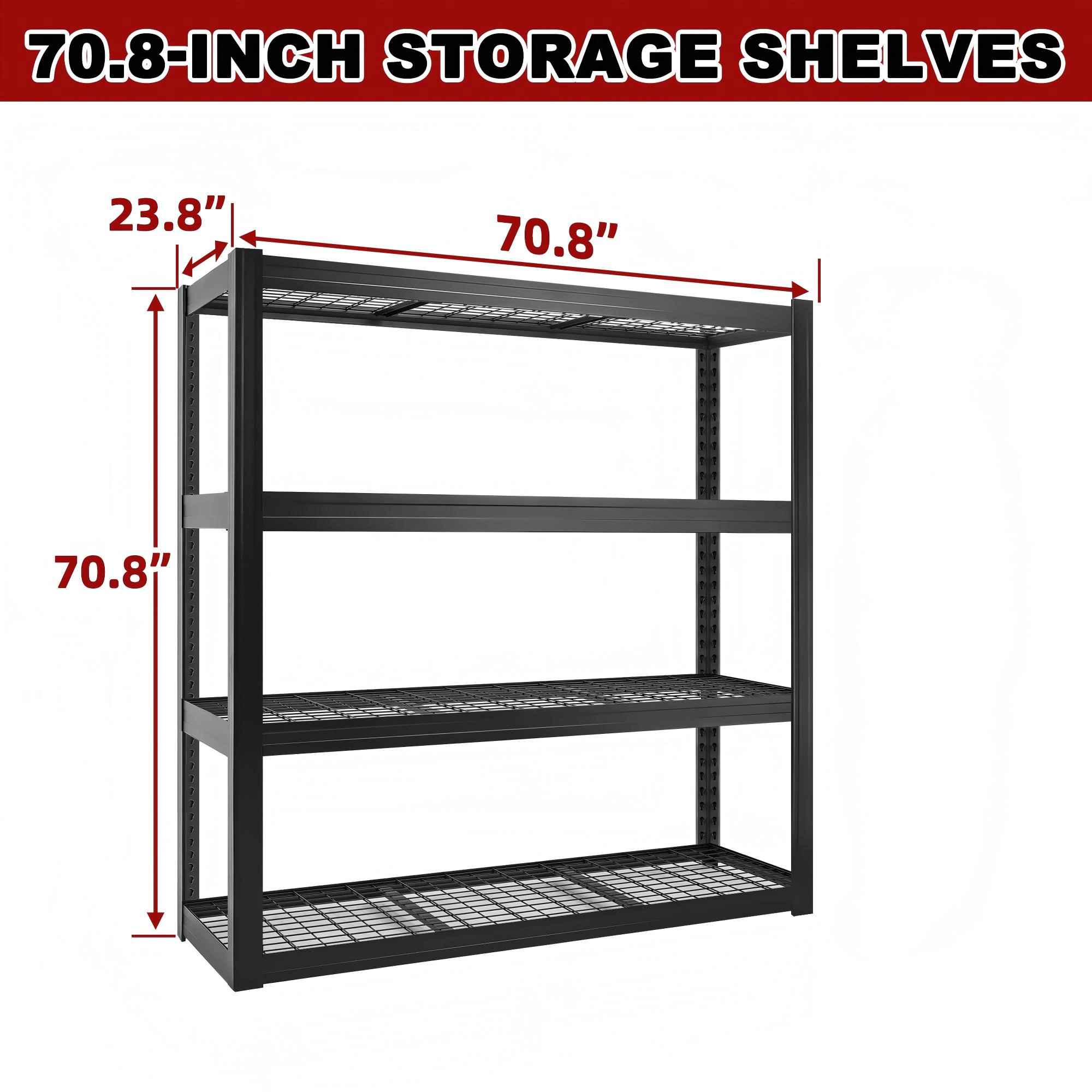 Flynama 4 Tiers Heavy Duty Metal Adjustable Garage Storage Shelving Unit in Black (70.8 in. W x 70.8 in. H x 23.6 in. D)