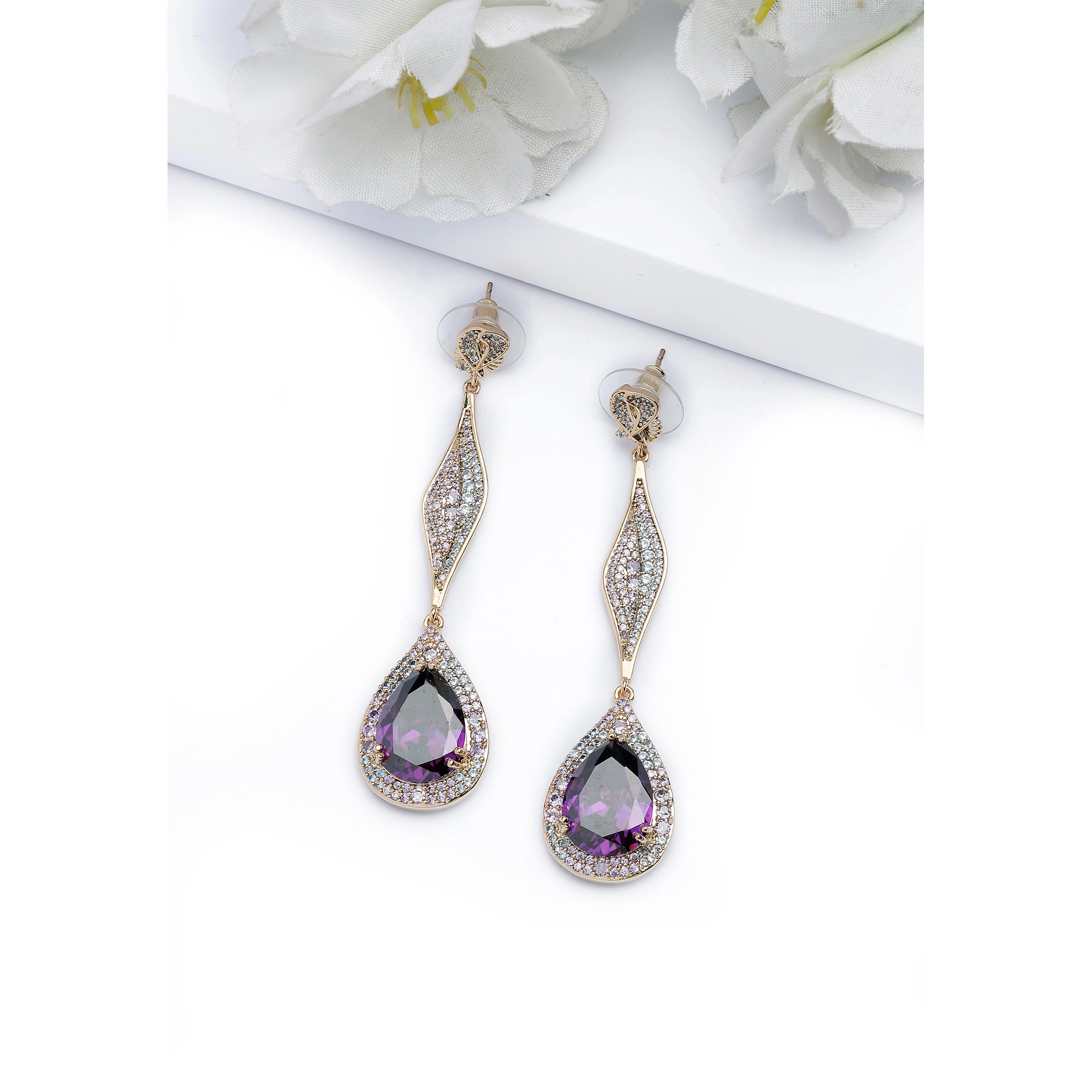 AGP PARIS Womens Gleaming Long Dangle Drop Earrings
